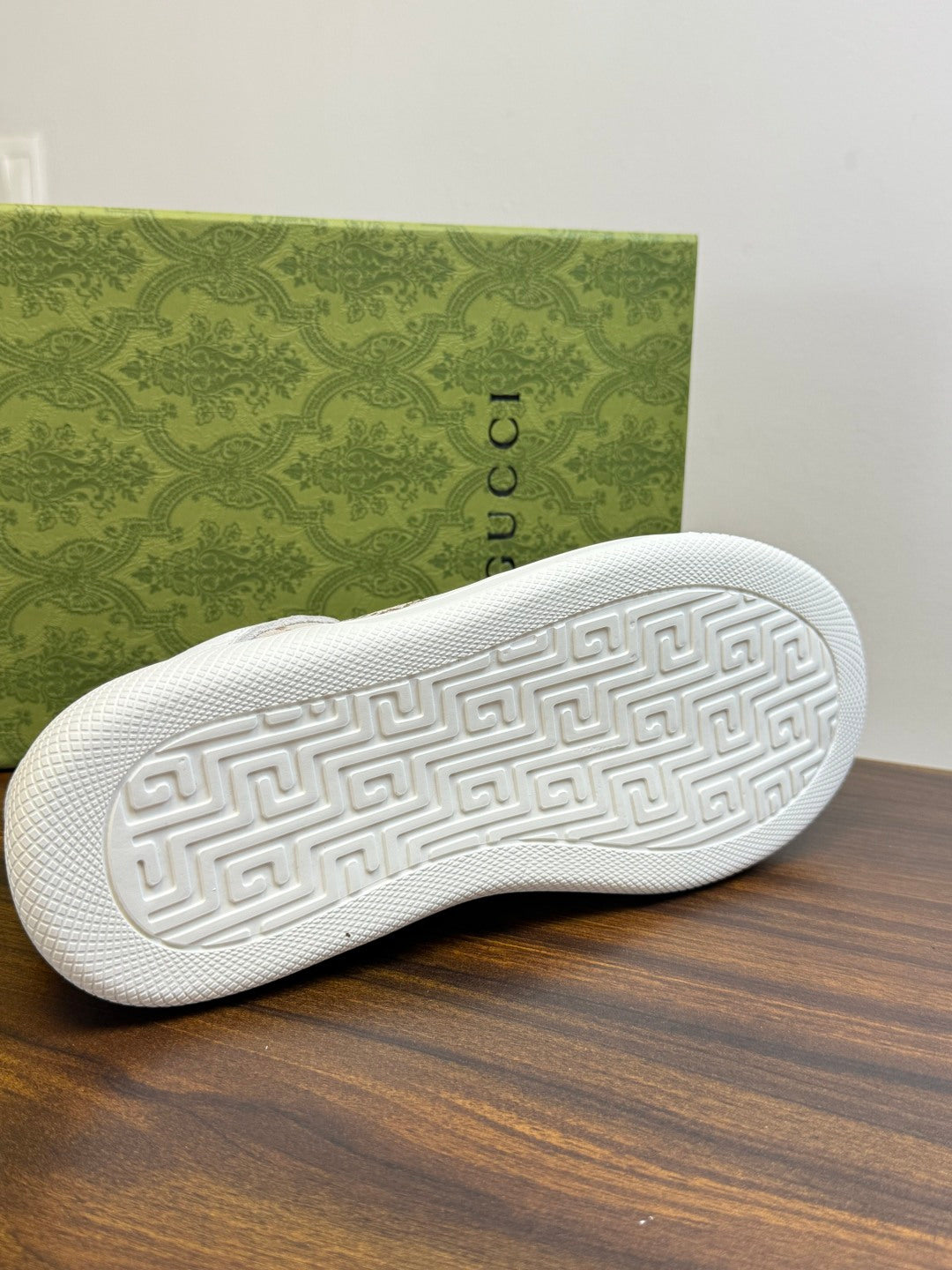 Gucci Ace White & Beige GG Sneakers | Signature Pattern, Gold-Tone Accents & Red Heel Detail