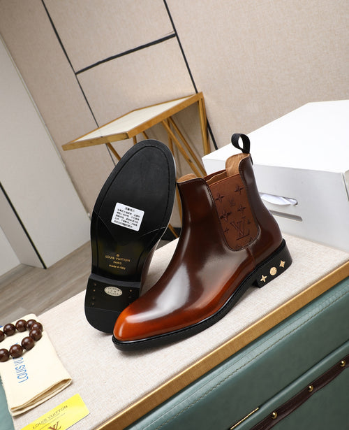 Brown Leather Chelsea Boots | Rich Color Depth, Polished Finish & Patterned Details