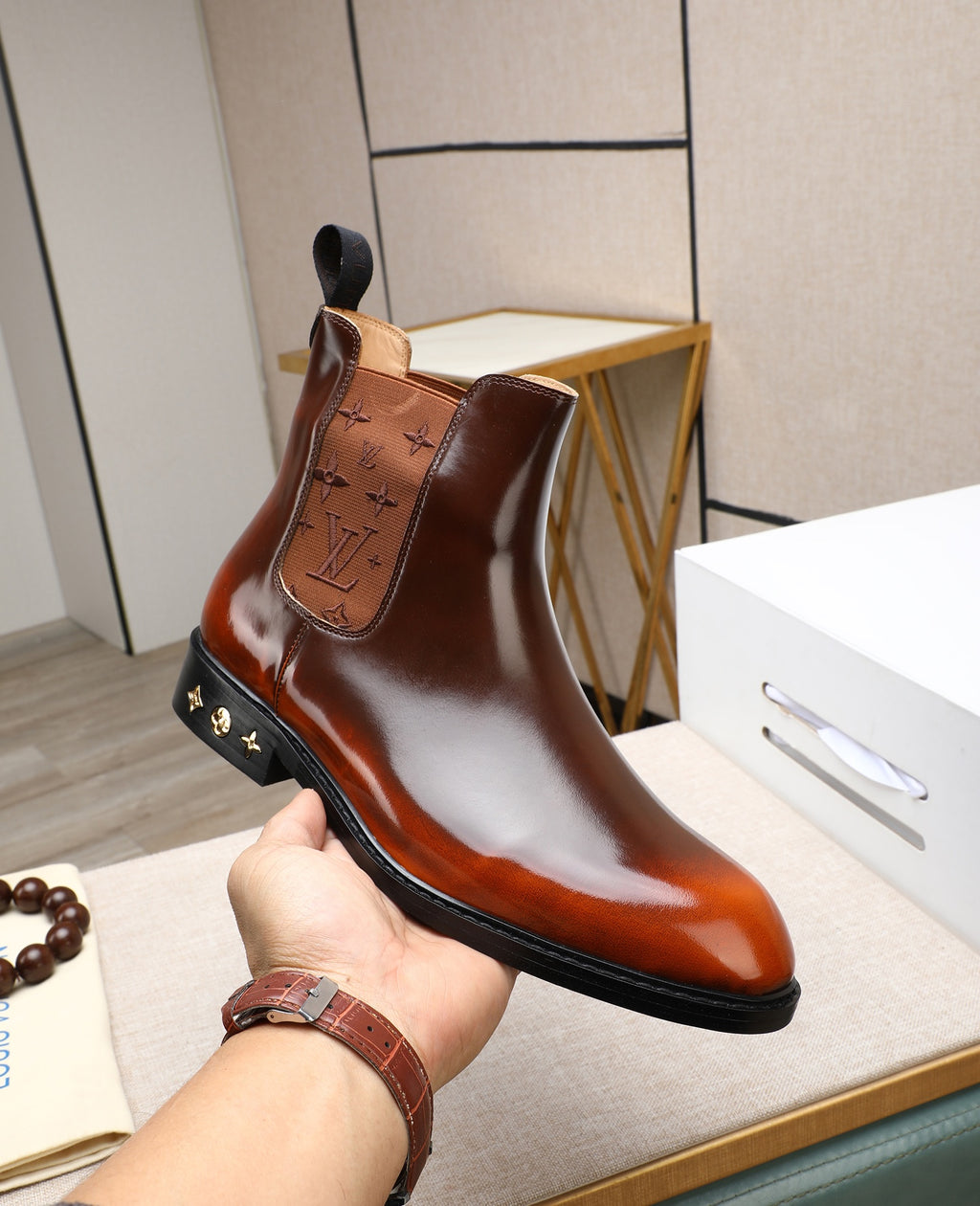 Brown Leather Chelsea Boots | Rich Color Depth, Polished Finish & Patterned Details