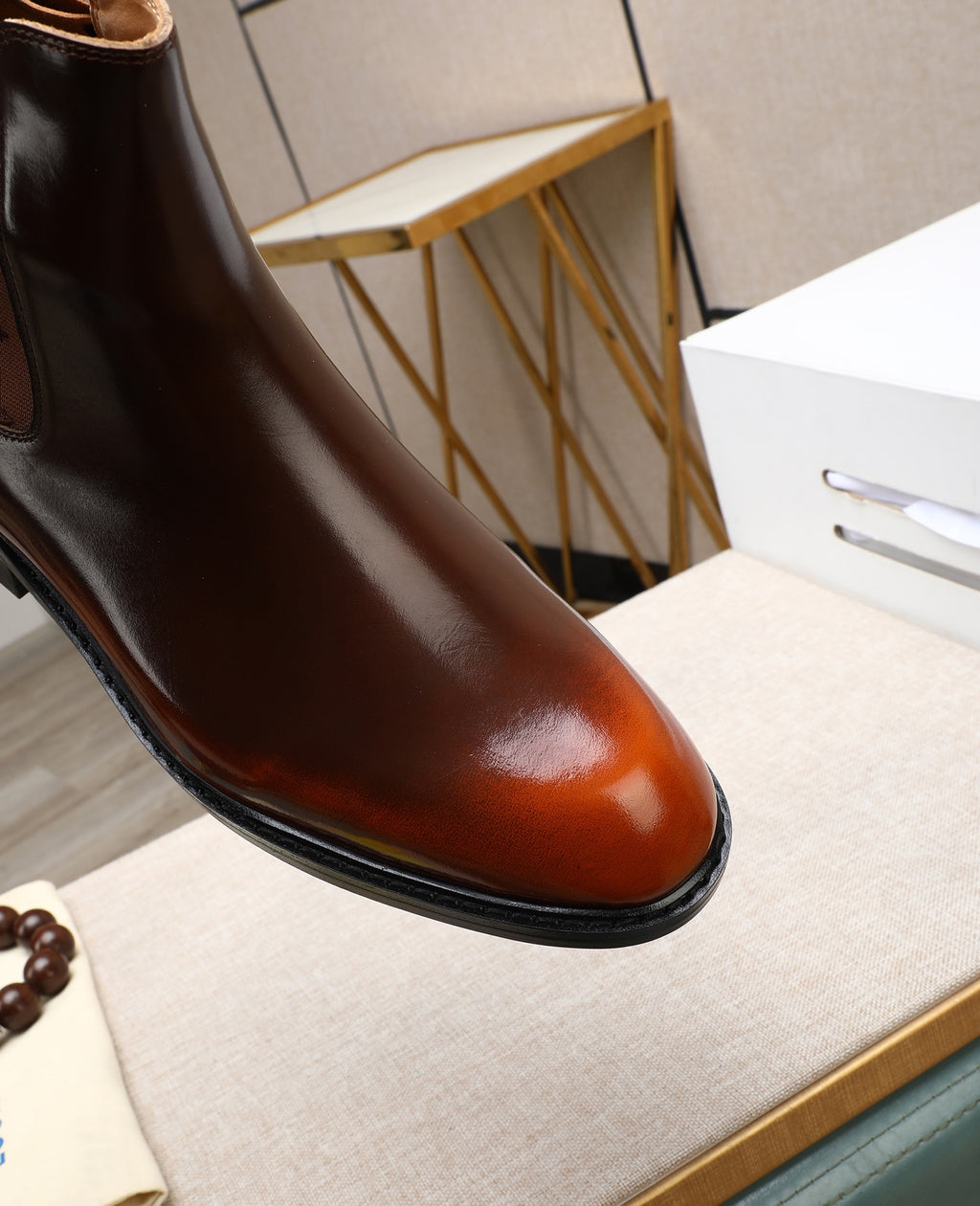 Brown Leather Chelsea Boots | Rich Color Depth, Polished Finish & Patterned Details