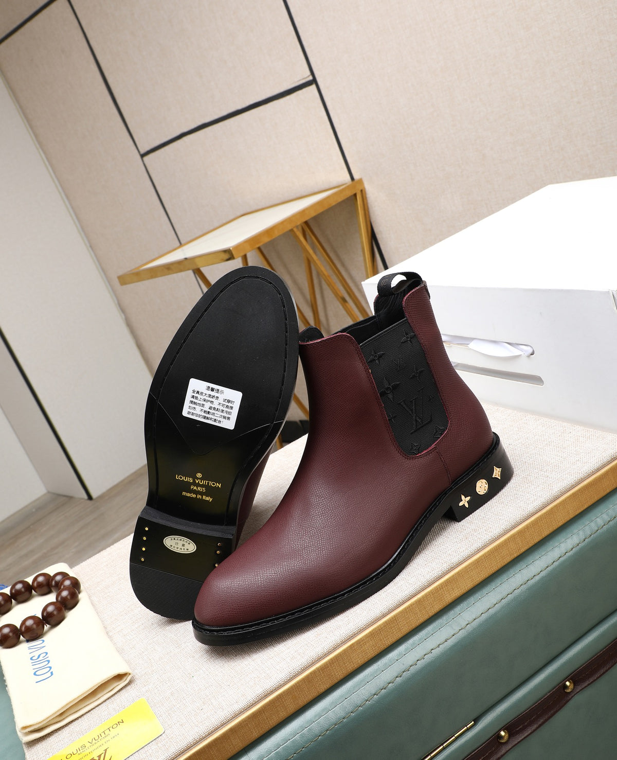 Burgundy Chelsea Boots | Vintage-Inspired Style, Black Contrast Panels & Decorative Heel