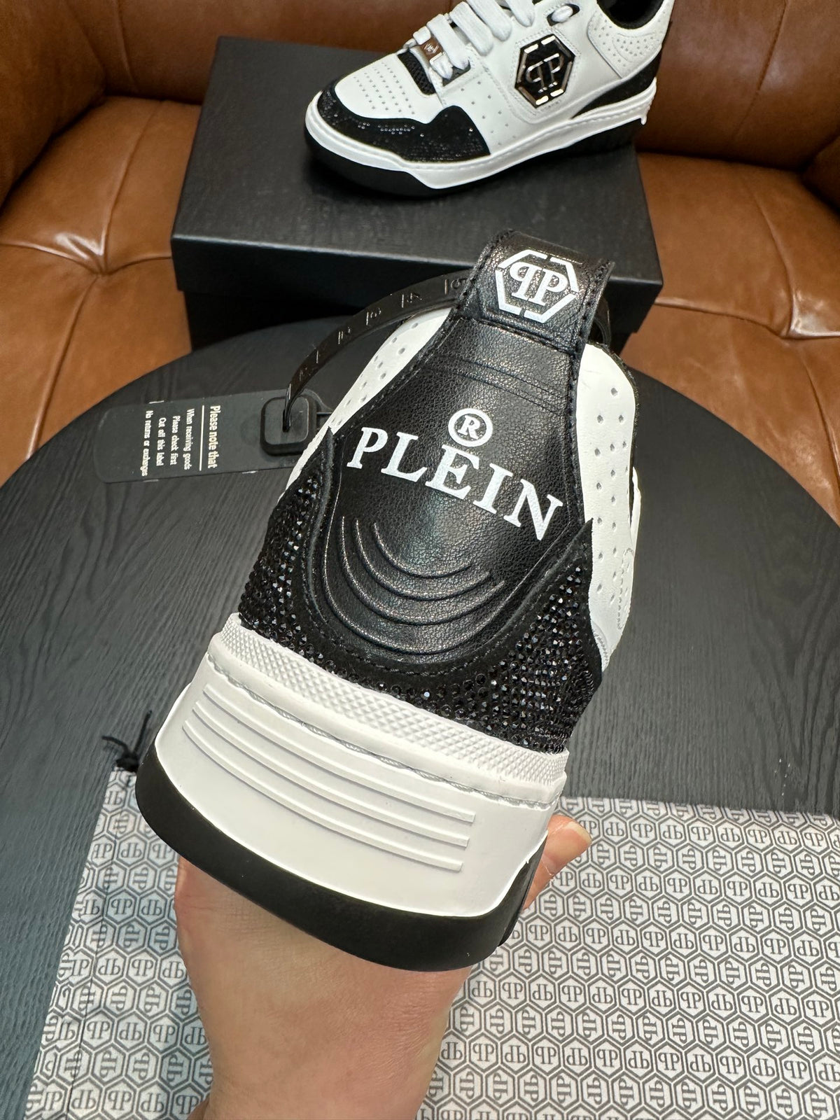 Philipp Plein Black & White Sneakers | Sparkling Toe Accents & Shield Emblem