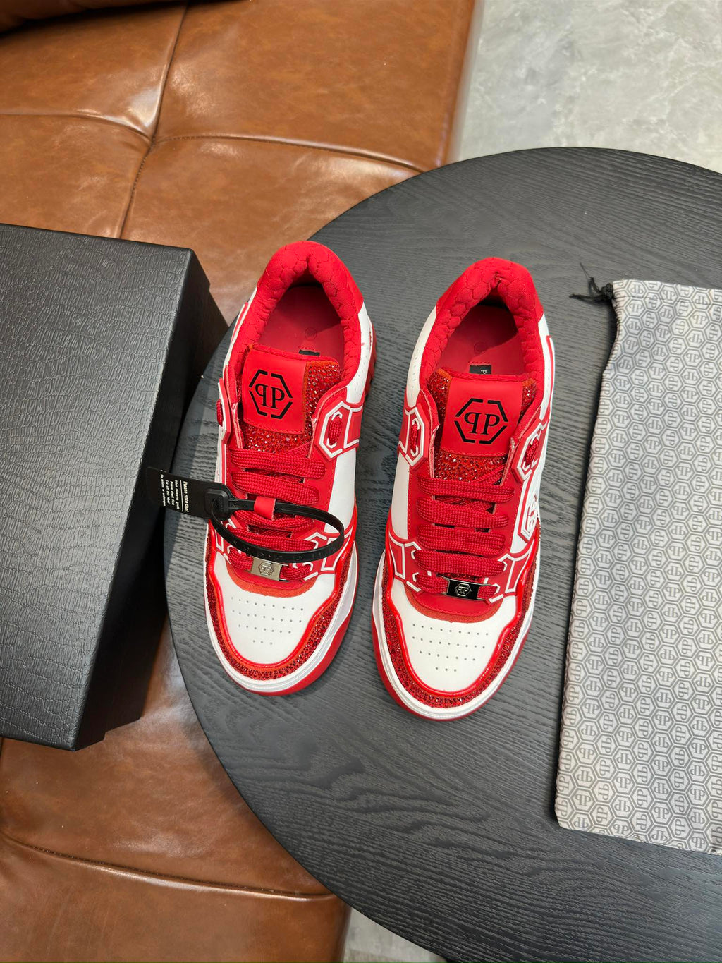 Philipp Plein Moon Walker Red & White Low-Top Sneakers | Sparkling Statement Style