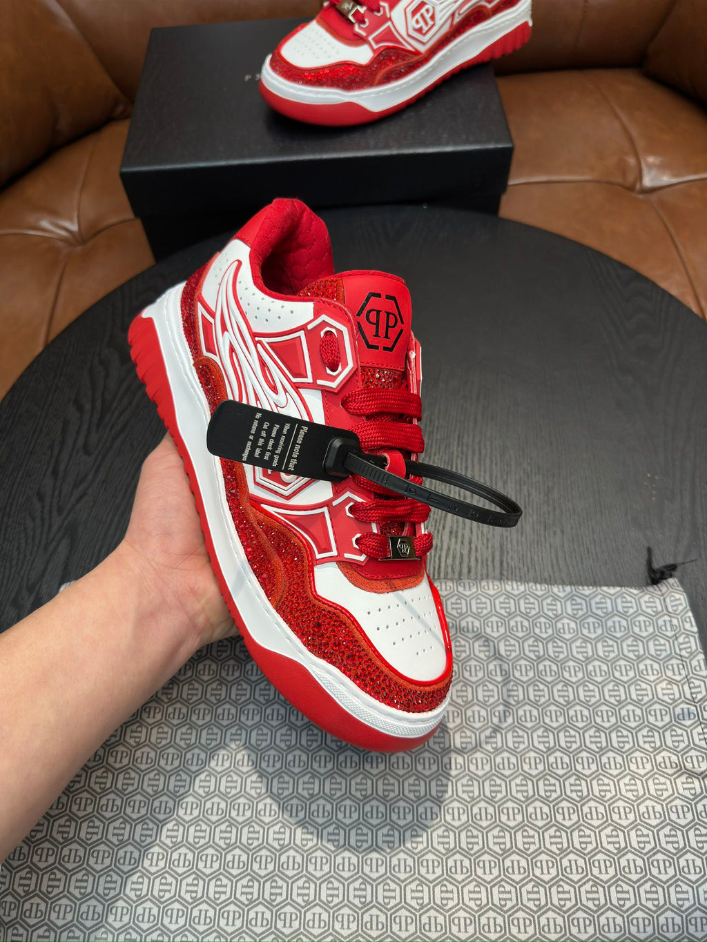 Philipp Plein Moon Walker Red & White Low-Top Sneakers | Sparkling Statement Style