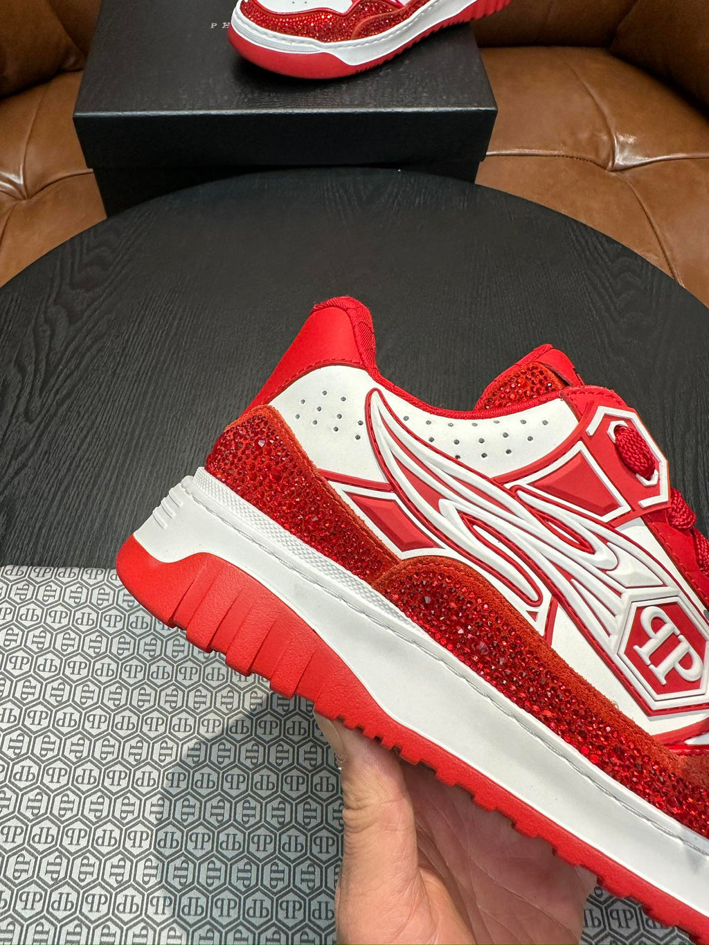 Philipp Plein Moon Walker Red & White Low-Top Sneakers | Sparkling Statement Style