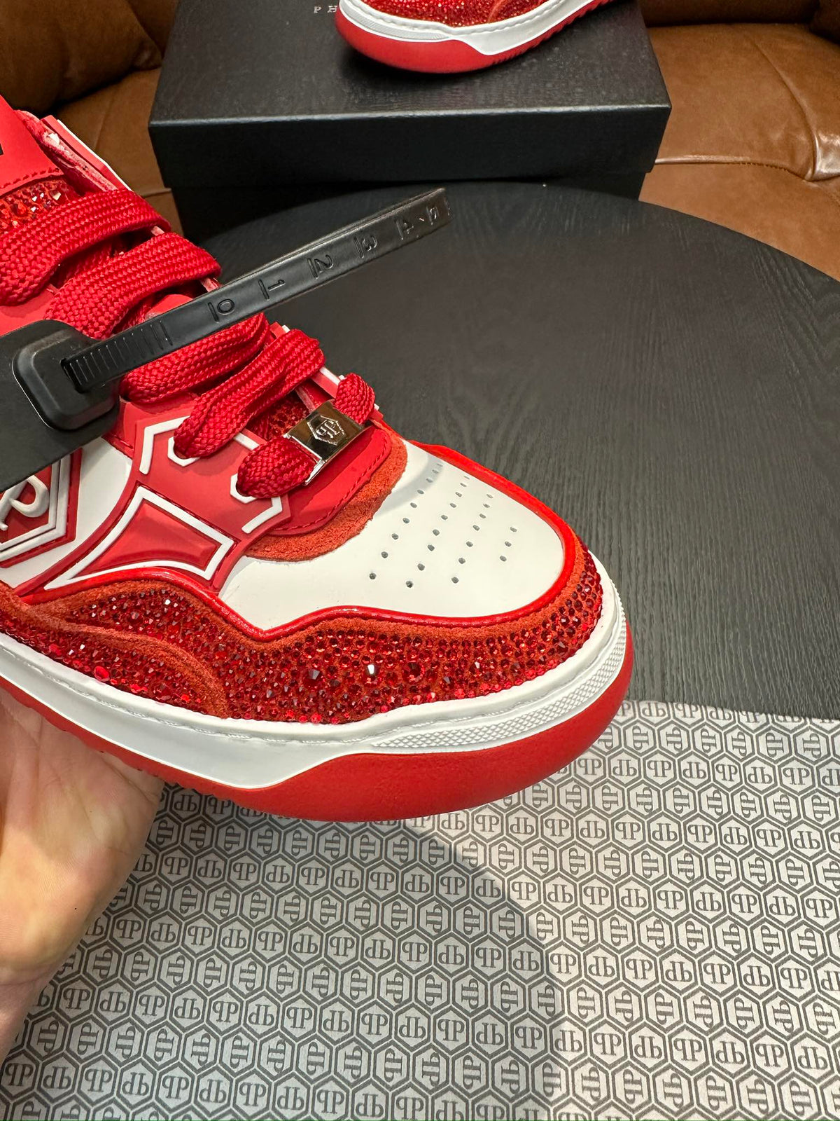 Philipp Plein Moon Walker Red & White Low-Top Sneakers | Sparkling Statement Style