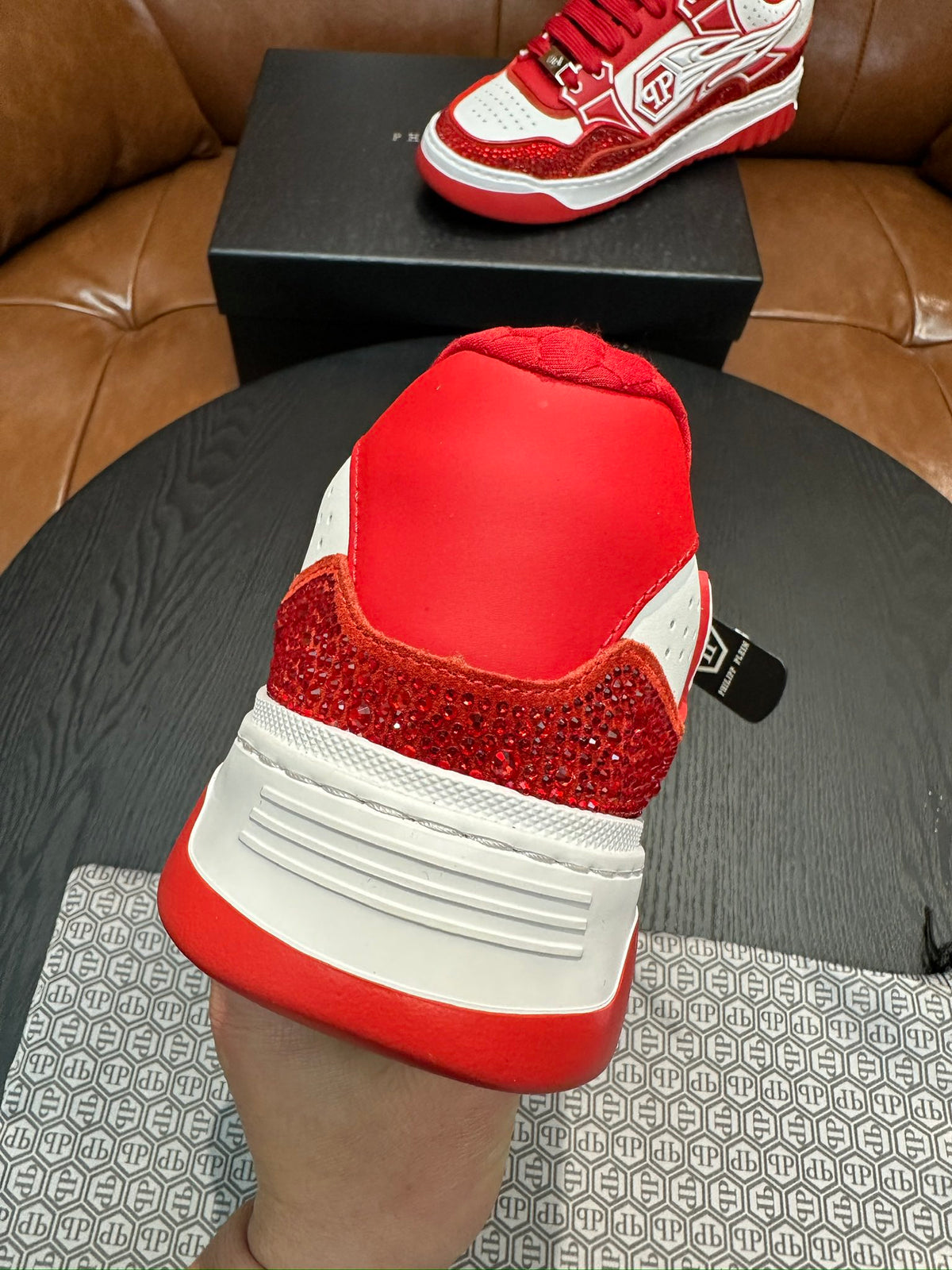 Philipp Plein Moon Walker Red & White Low-Top Sneakers | Sparkling Statement Style