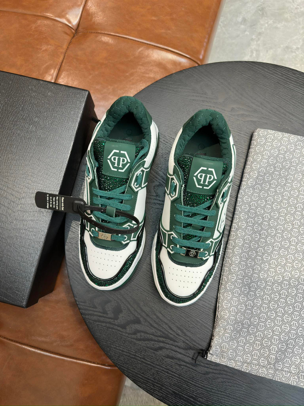 Philipp Plein Moon Walker Green & White Low-Top Sneakers | Sparkling Retro Street Style