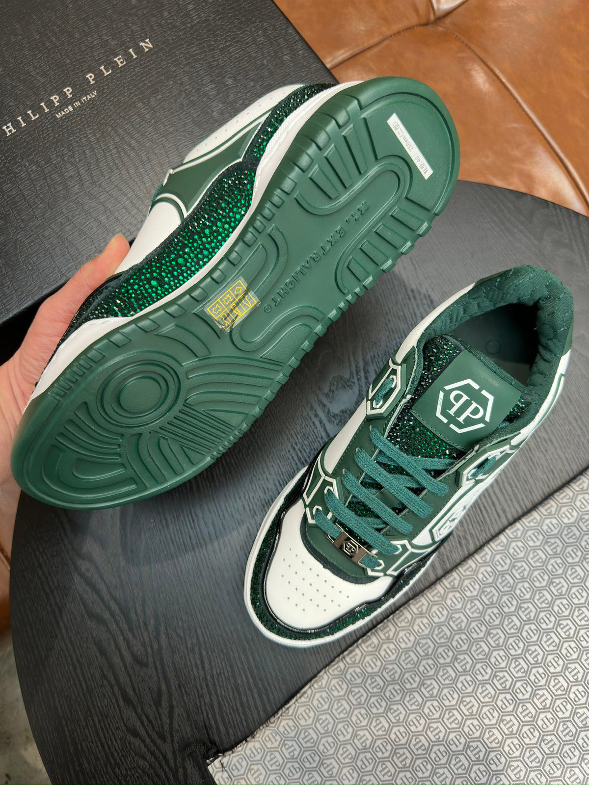 Philipp Plein Moon Walker Green & White Low-Top Sneakers | Sparkling Retro Street Style