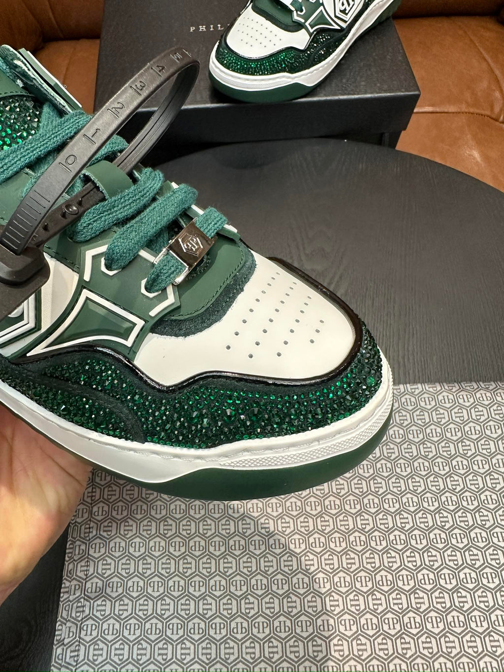 Philipp Plein Moon Walker Green & White Low-Top Sneakers | Sparkling Retro Street Style