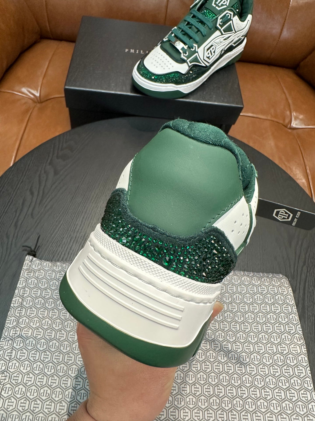 Philipp Plein Moon Walker Green & White Low-Top Sneakers | Sparkling Retro Street Style