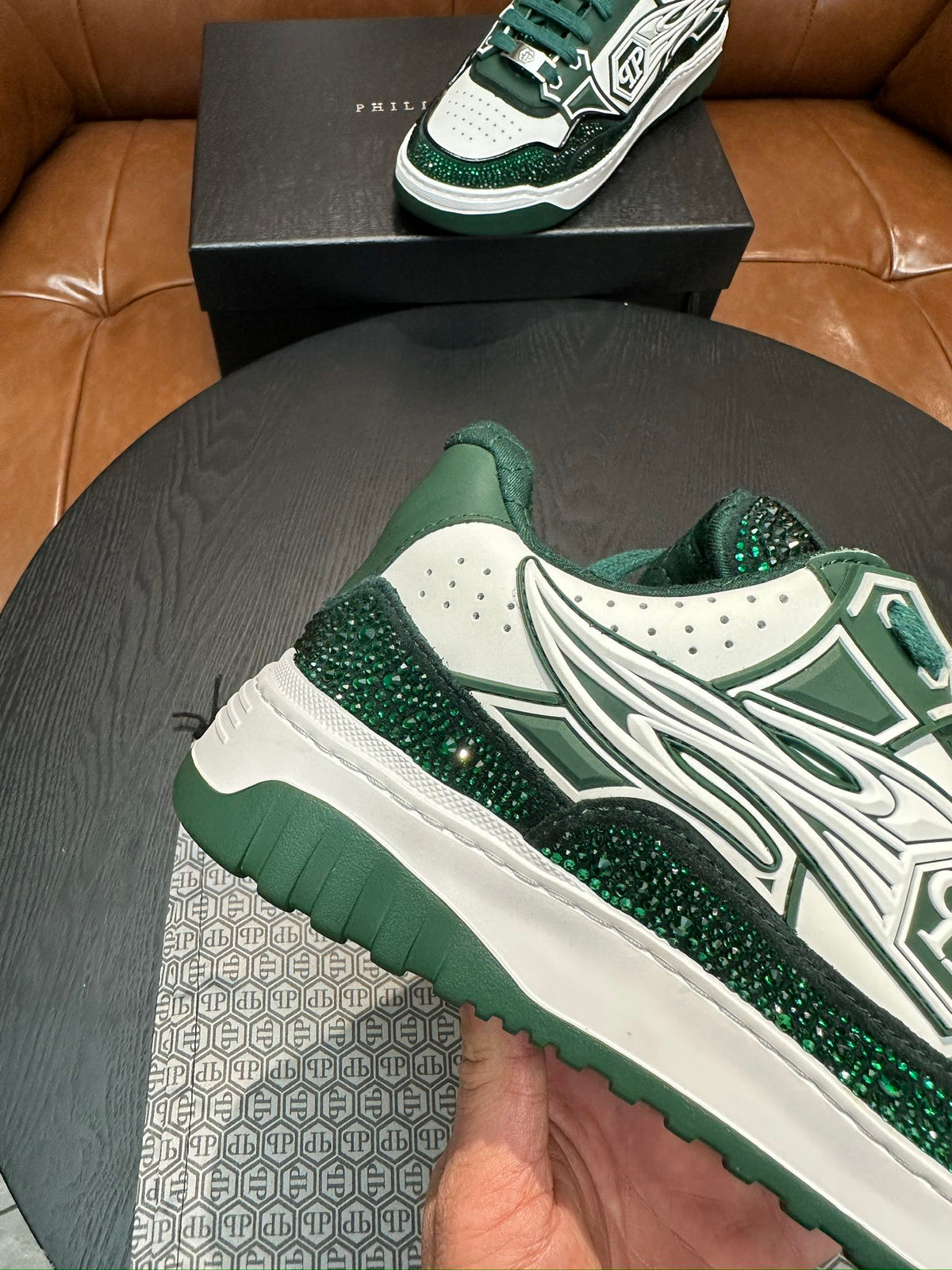 Philipp Plein Moon Walker Green & White Low-Top Sneakers | Sparkling Retro Street Style