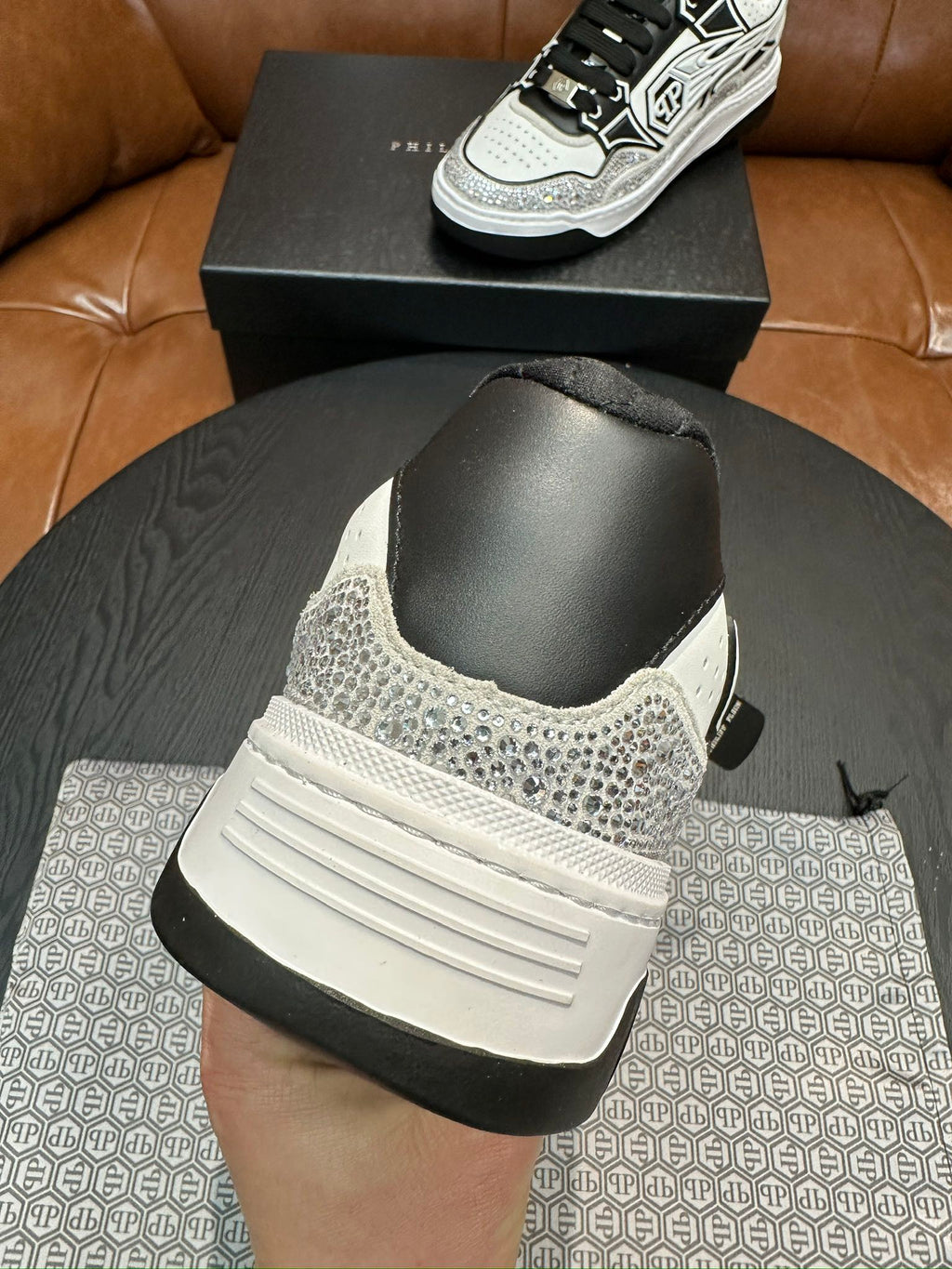 Philipp Plein Moon Walker Embellished Low-Top Sneakers | Black, White & Silver Spotlight Style