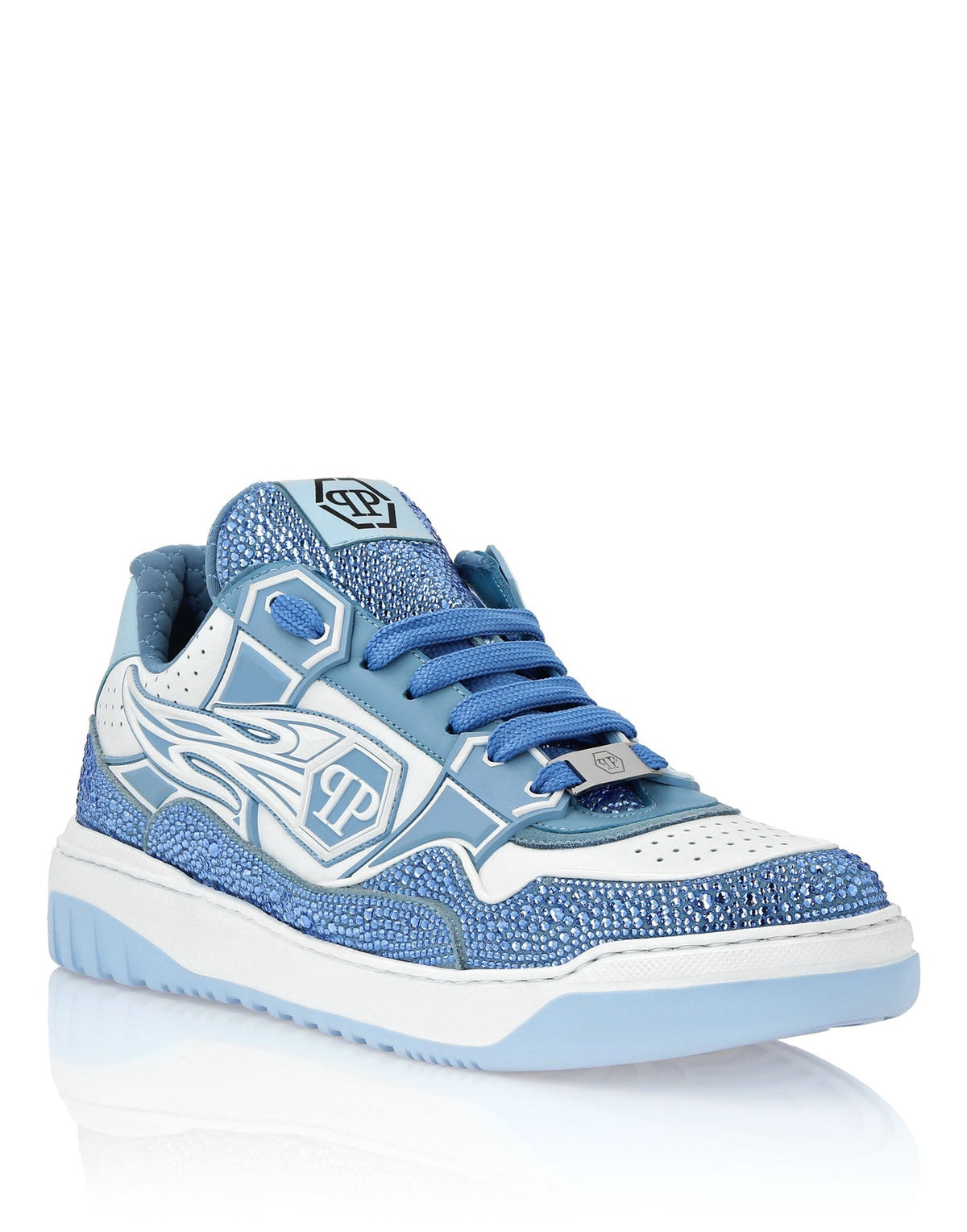 Philipp Plein Moon Walker Ice Blue Embellished Low-Top Sneakers | Cool-Toned Street Style