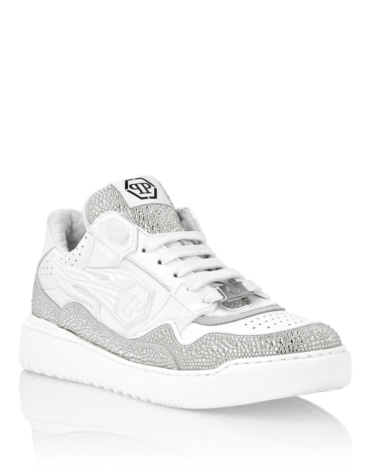 Philipp Plein Moon Walker White & Silver Low-Top Sneakers | Clean Style, Sparkling Details