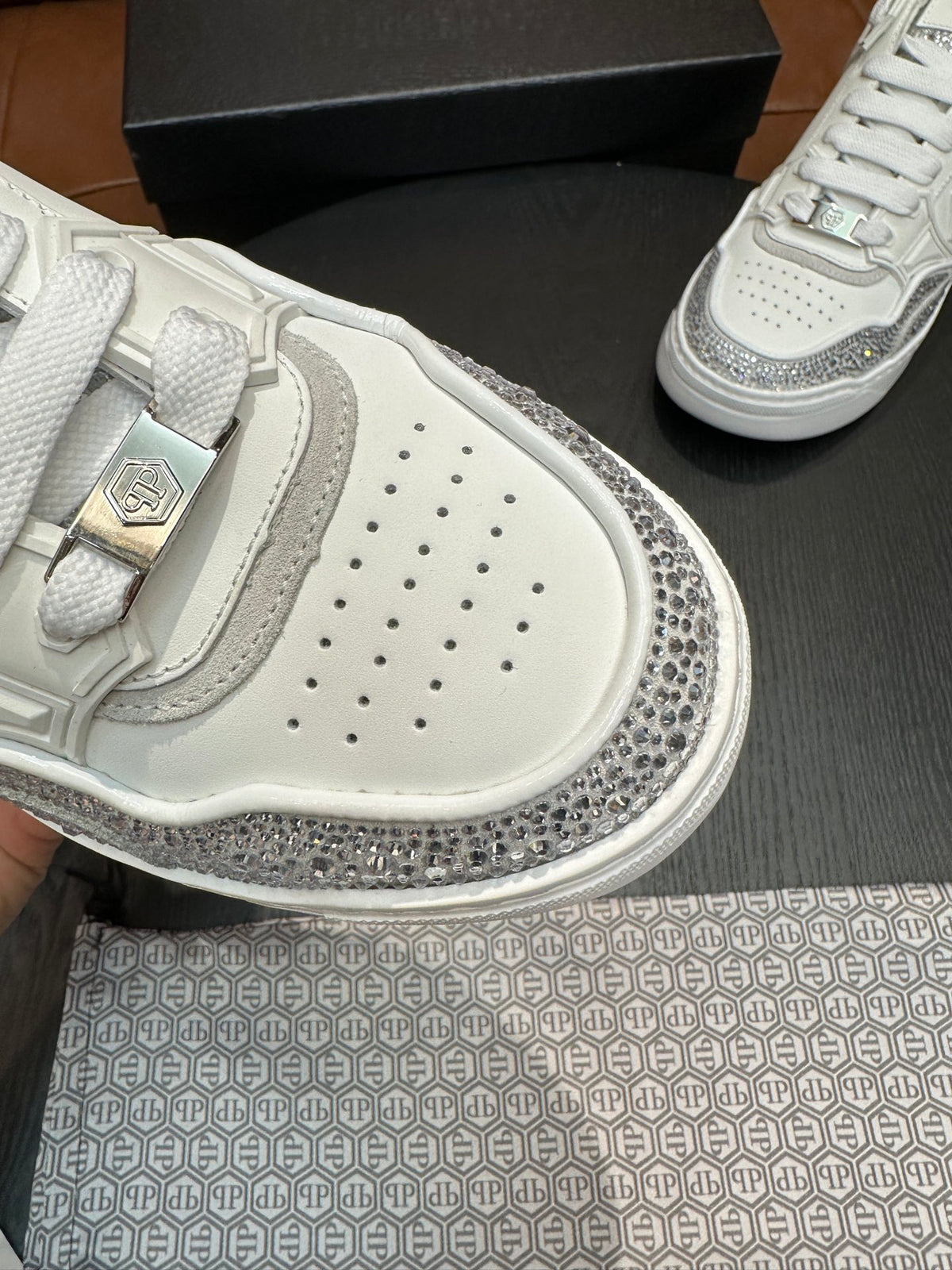 Philipp Plein Moon Walker White & Silver Low-Top Sneakers | Clean Style, Sparkling Details