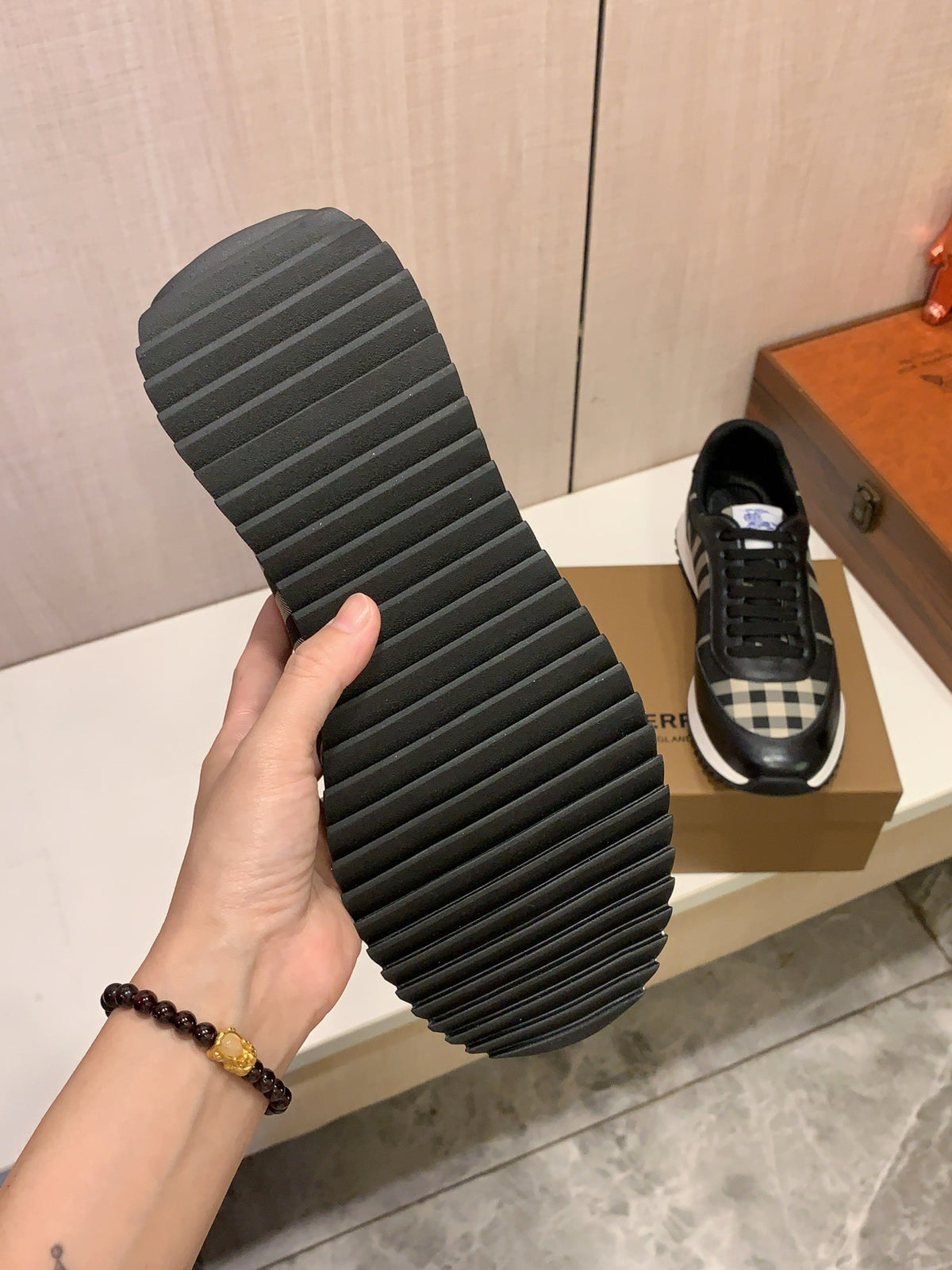 BURBERRY Black Check-Panel Low-Top Sneakers | British-Inspired Retro Style