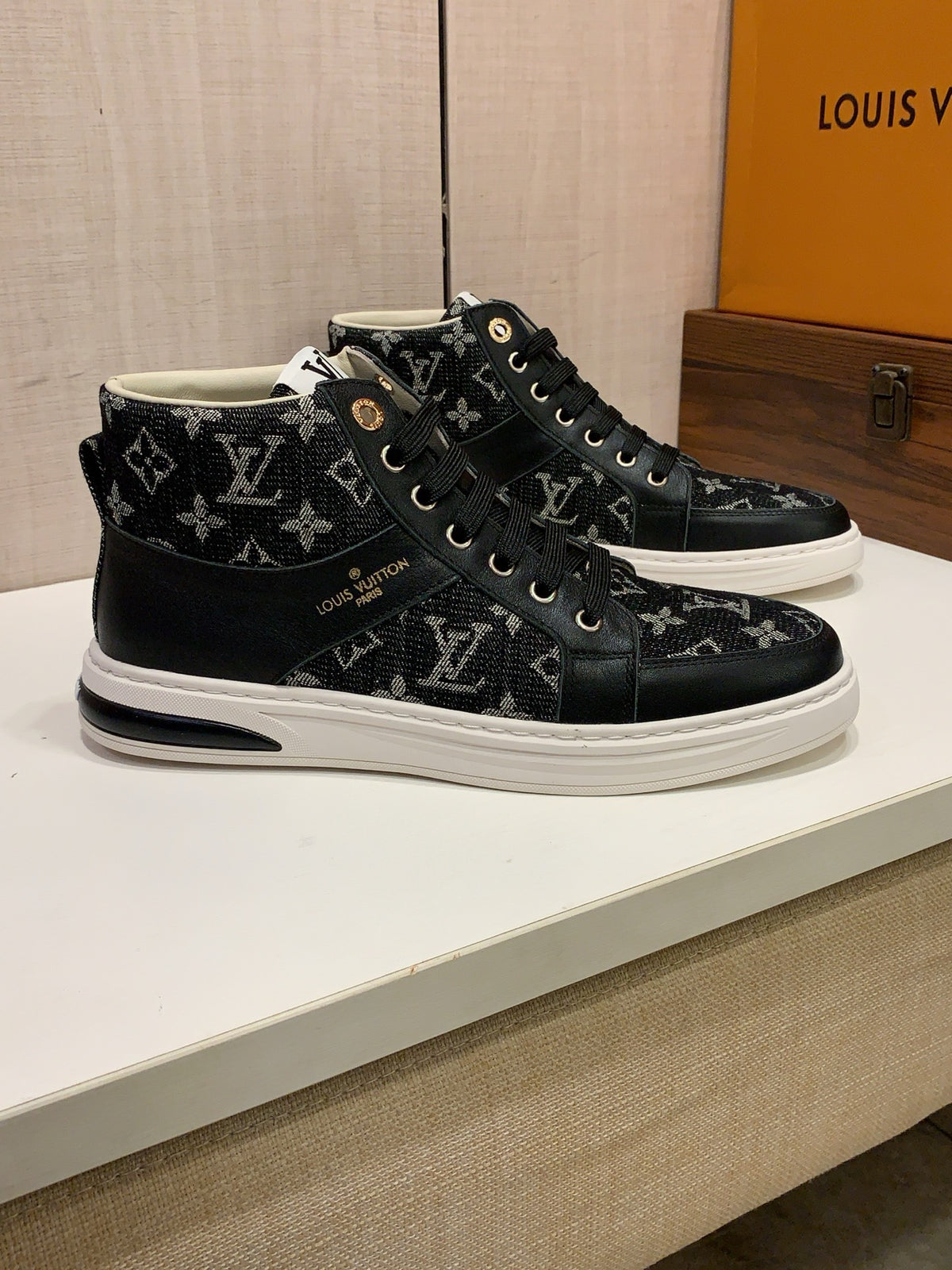 Black Patterned High-Top Sneakers | Bold Contrast, Streetwear Style