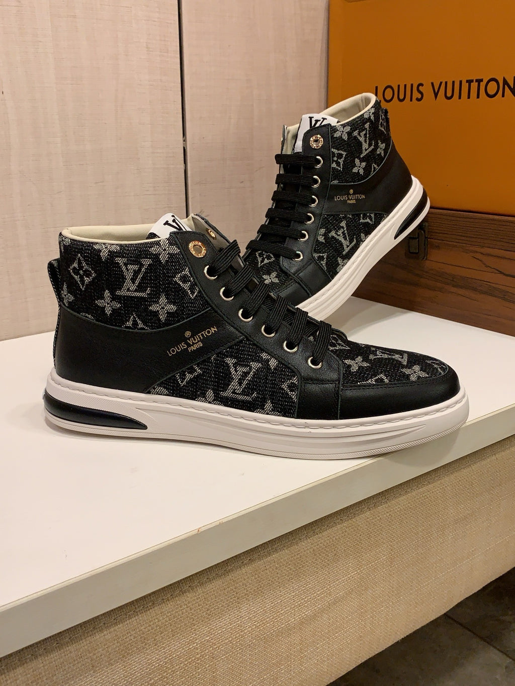 Black Patterned High-Top Sneakers | Bold Contrast, Streetwear Style