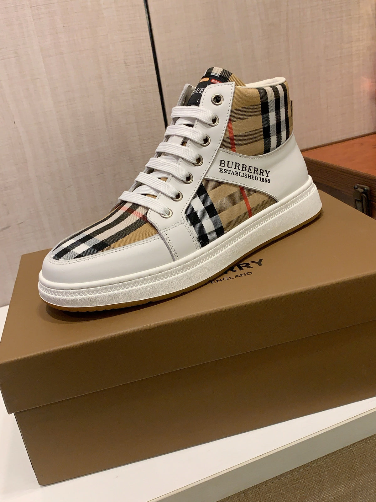 Cream & Check High-Top Sneakers | Classic Pattern, Modern Street Style