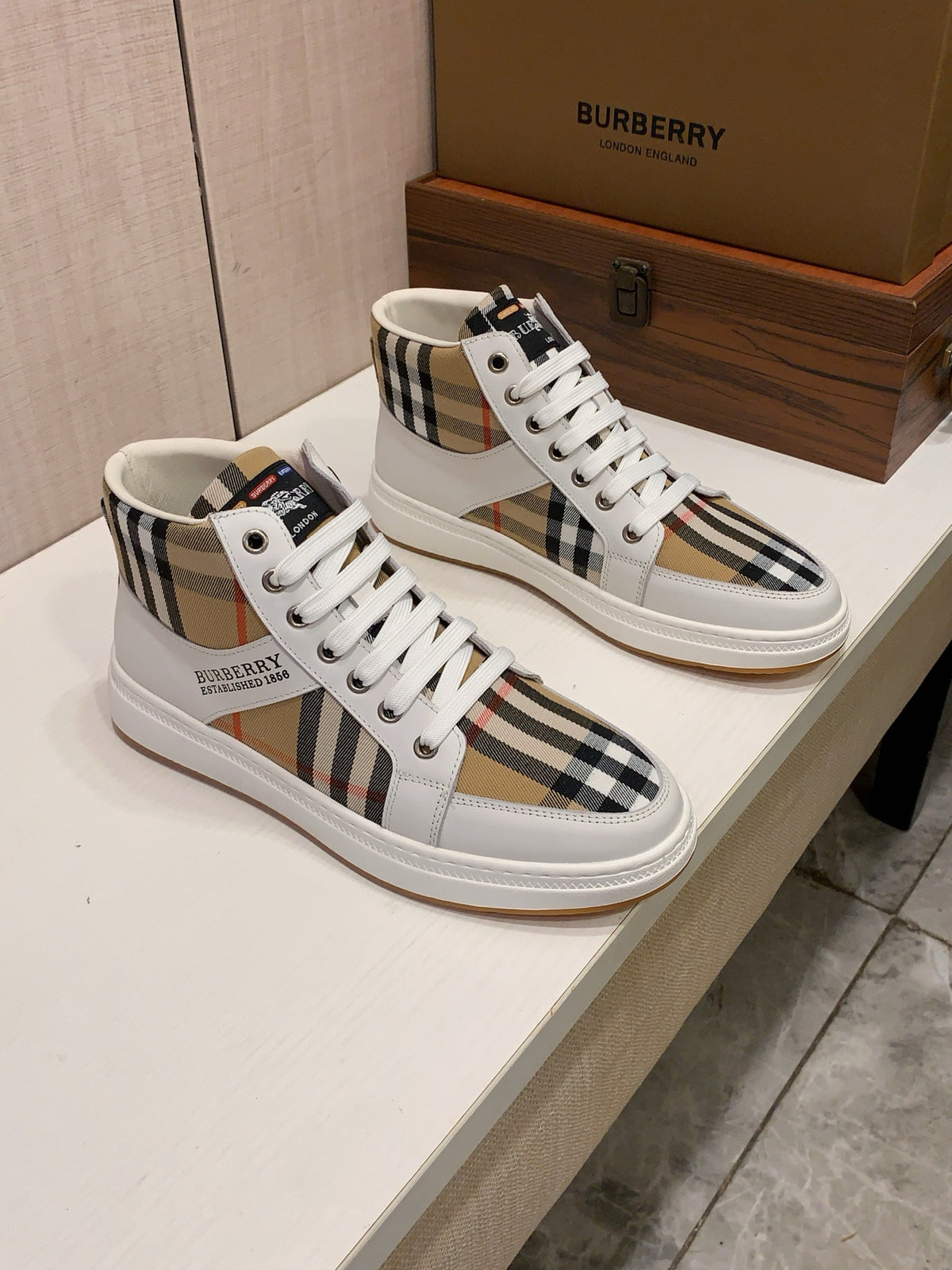 Cream & Check High-Top Sneakers | Classic Pattern, Modern Street Style