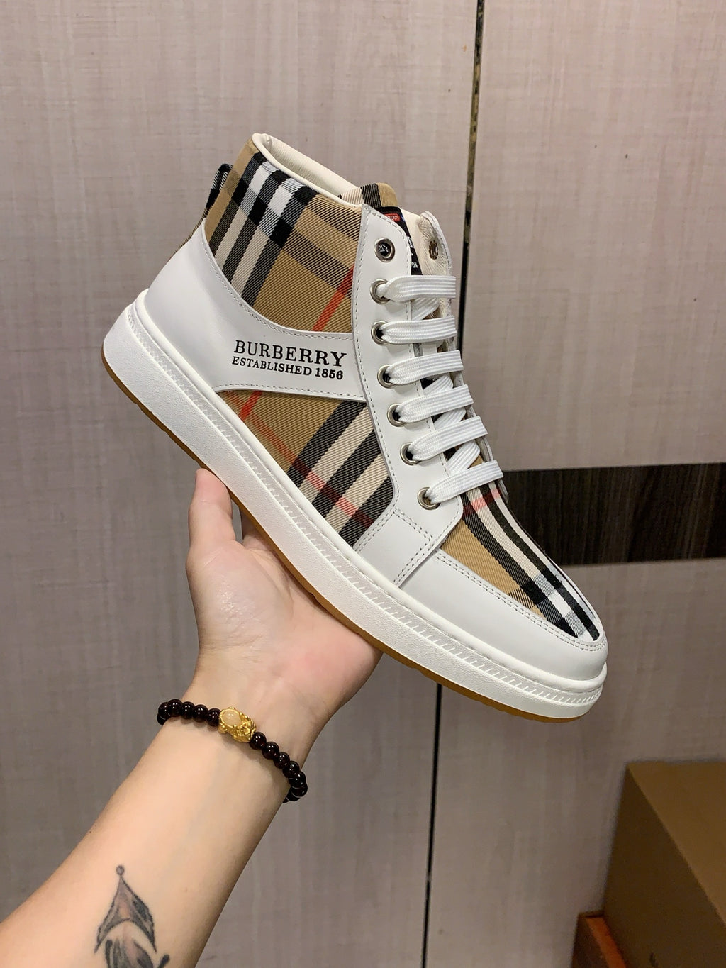 Cream & Check High-Top Sneakers | Classic Pattern, Modern Street Style