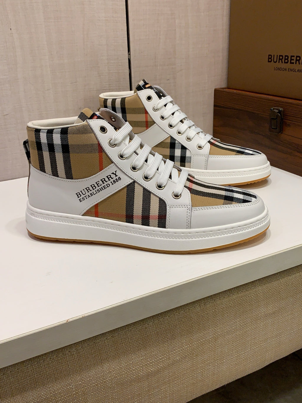 Cream & Check High-Top Sneakers | Classic Pattern, Modern Street Style