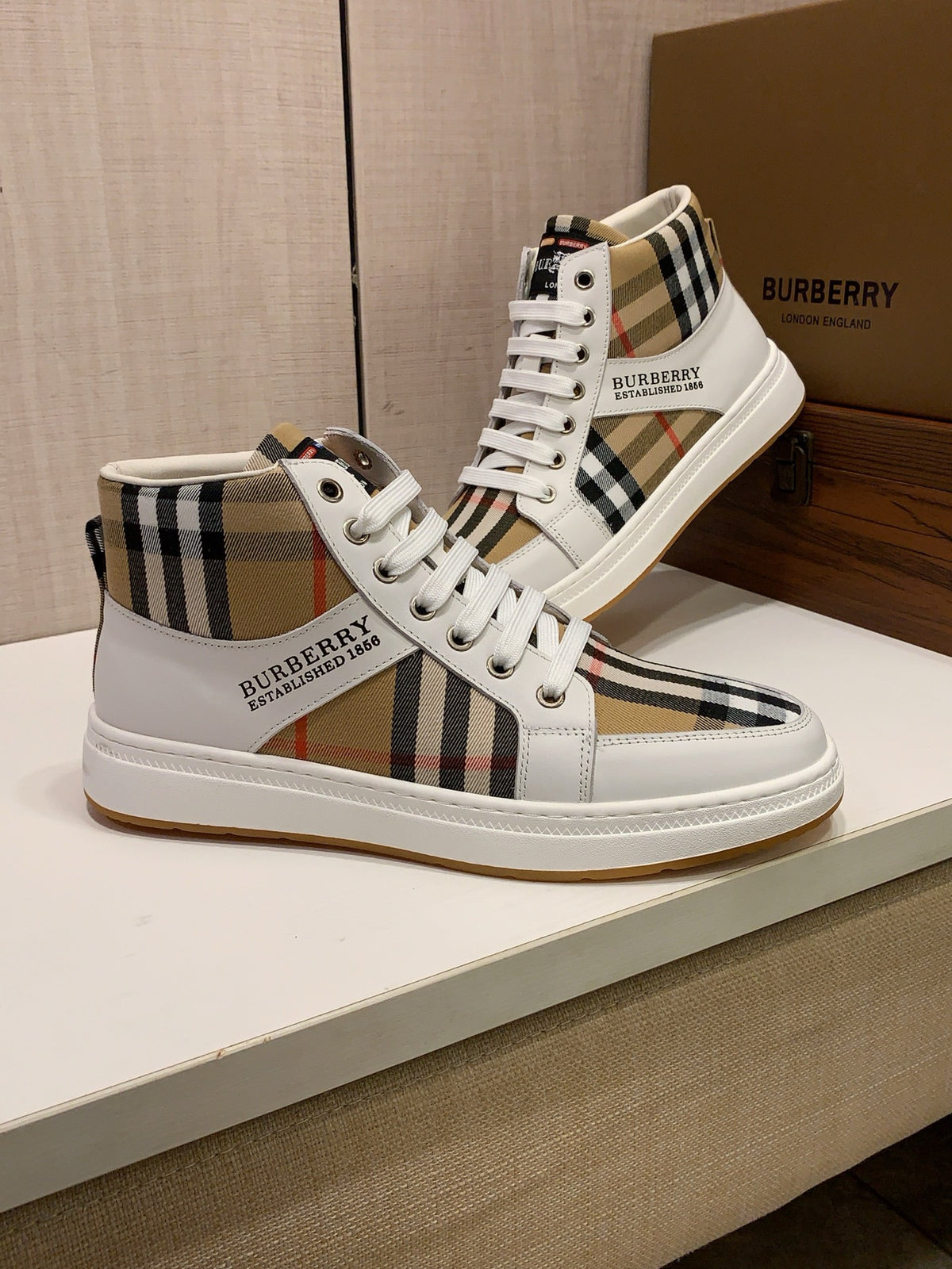 Cream & Check High-Top Sneakers | Classic Pattern, Modern Street Style