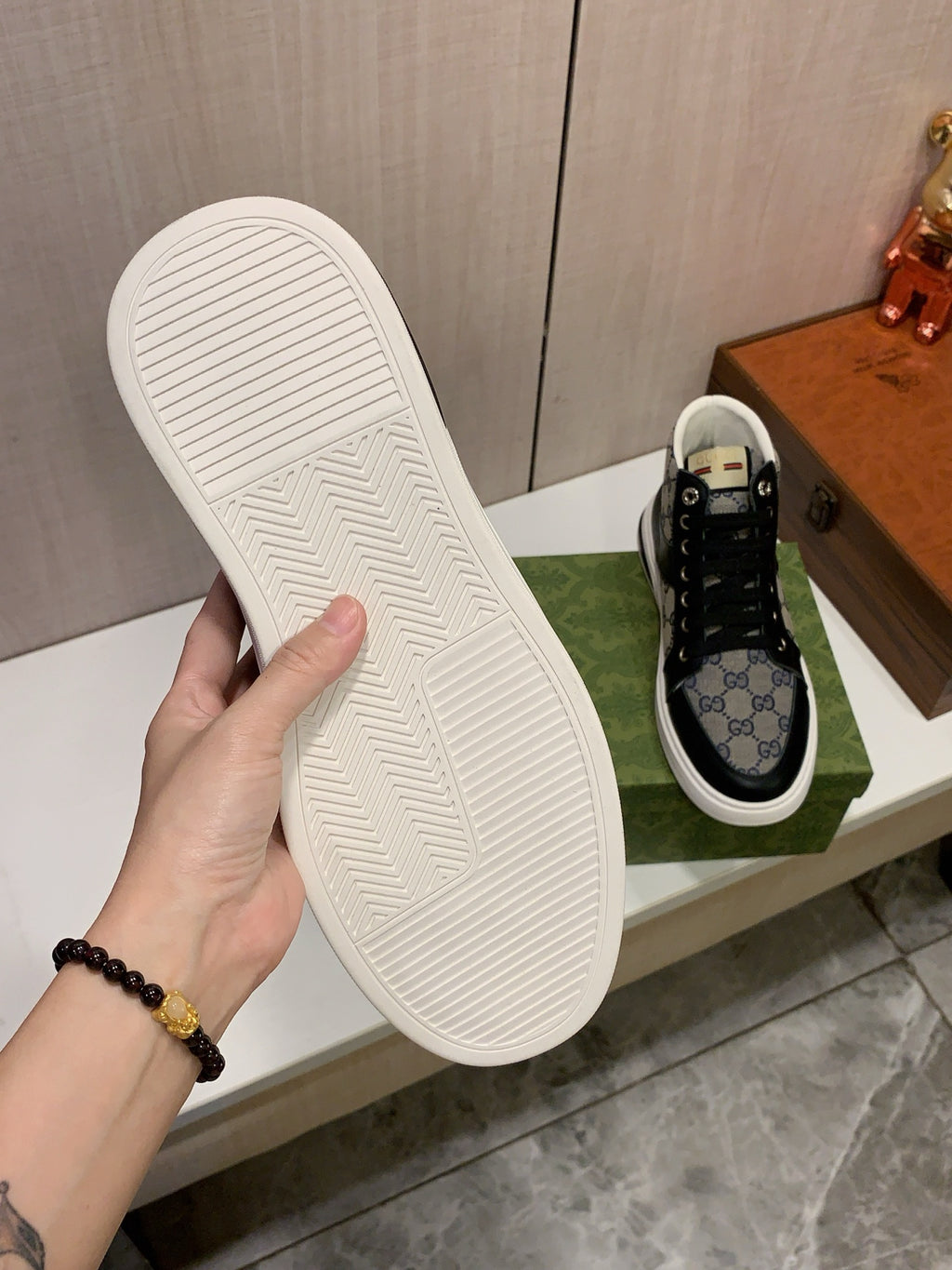 GUCCI Black & Grey Monogram High-Top Sneakers | Retro-Inspired Street Style