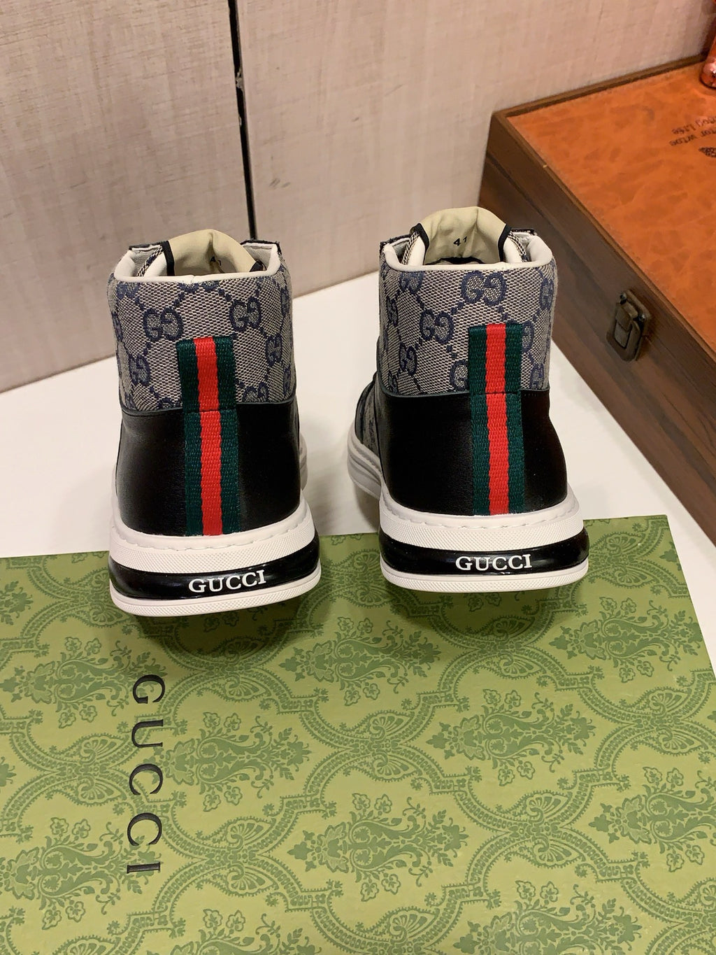 GUCCI Black & Grey Monogram High-Top Sneakers | Retro-Inspired Street Style