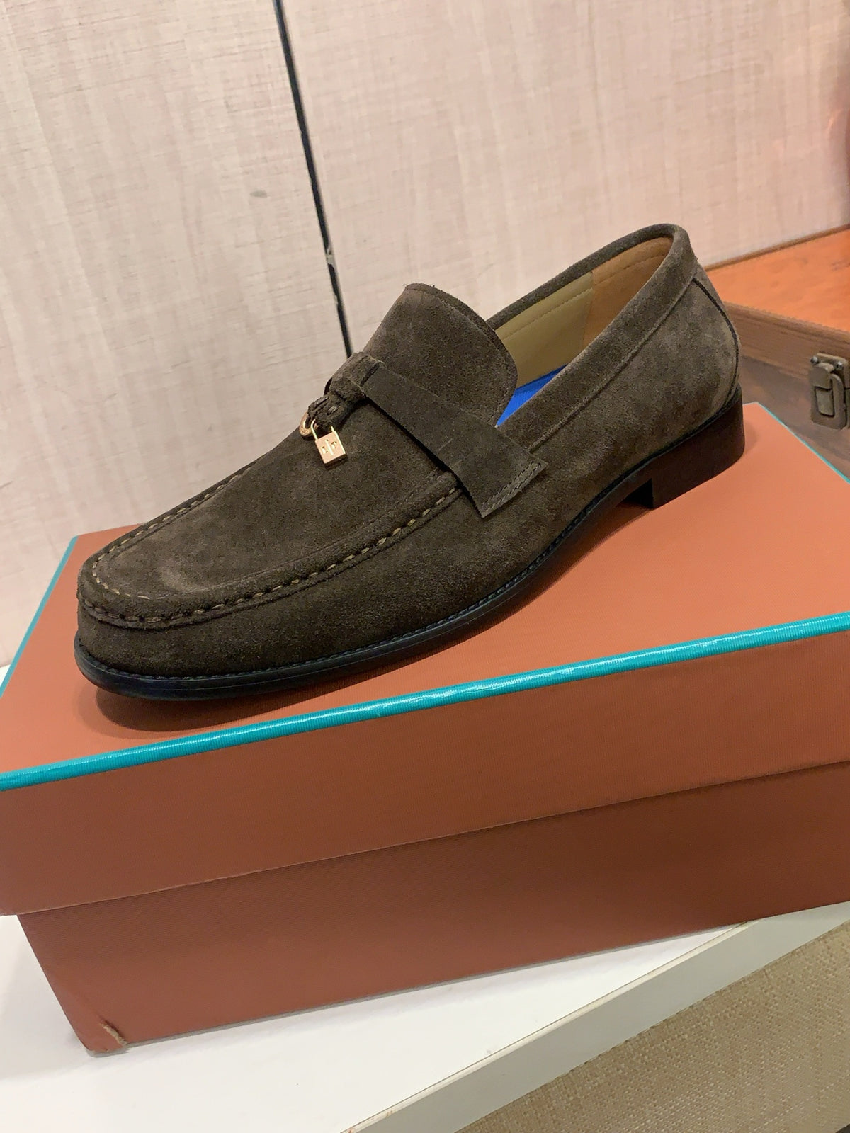 Dark Olive Loafers with Lock Detail | Suede-Look Texture, Refined Casual Style