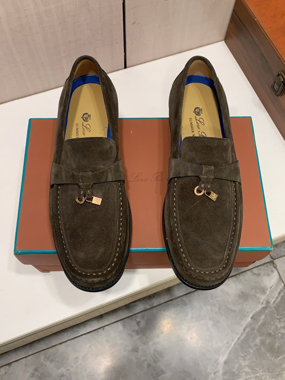Dark Olive Loafers with Lock Detail | Suede-Look Texture, Refined Casual Style