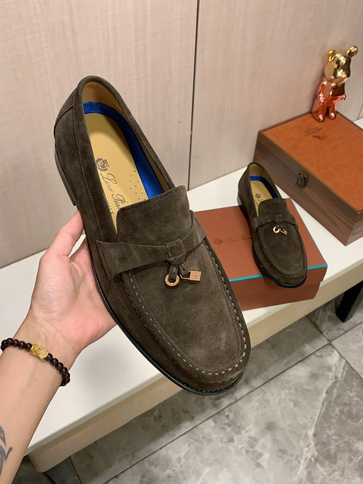 Dark Olive Loafers with Lock Detail | Suede-Look Texture, Refined Casual Style