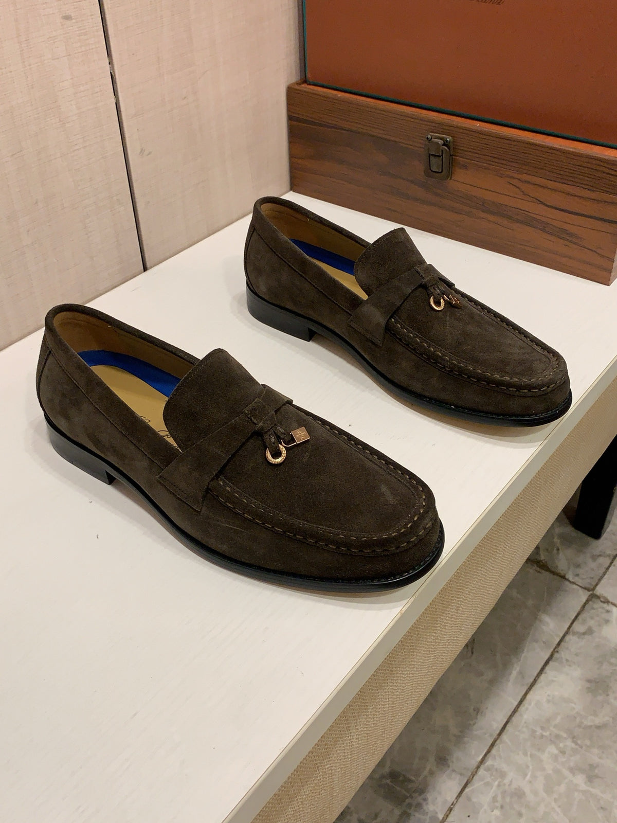 Dark Olive Loafers with Lock Detail | Suede-Look Texture, Refined Casual Style