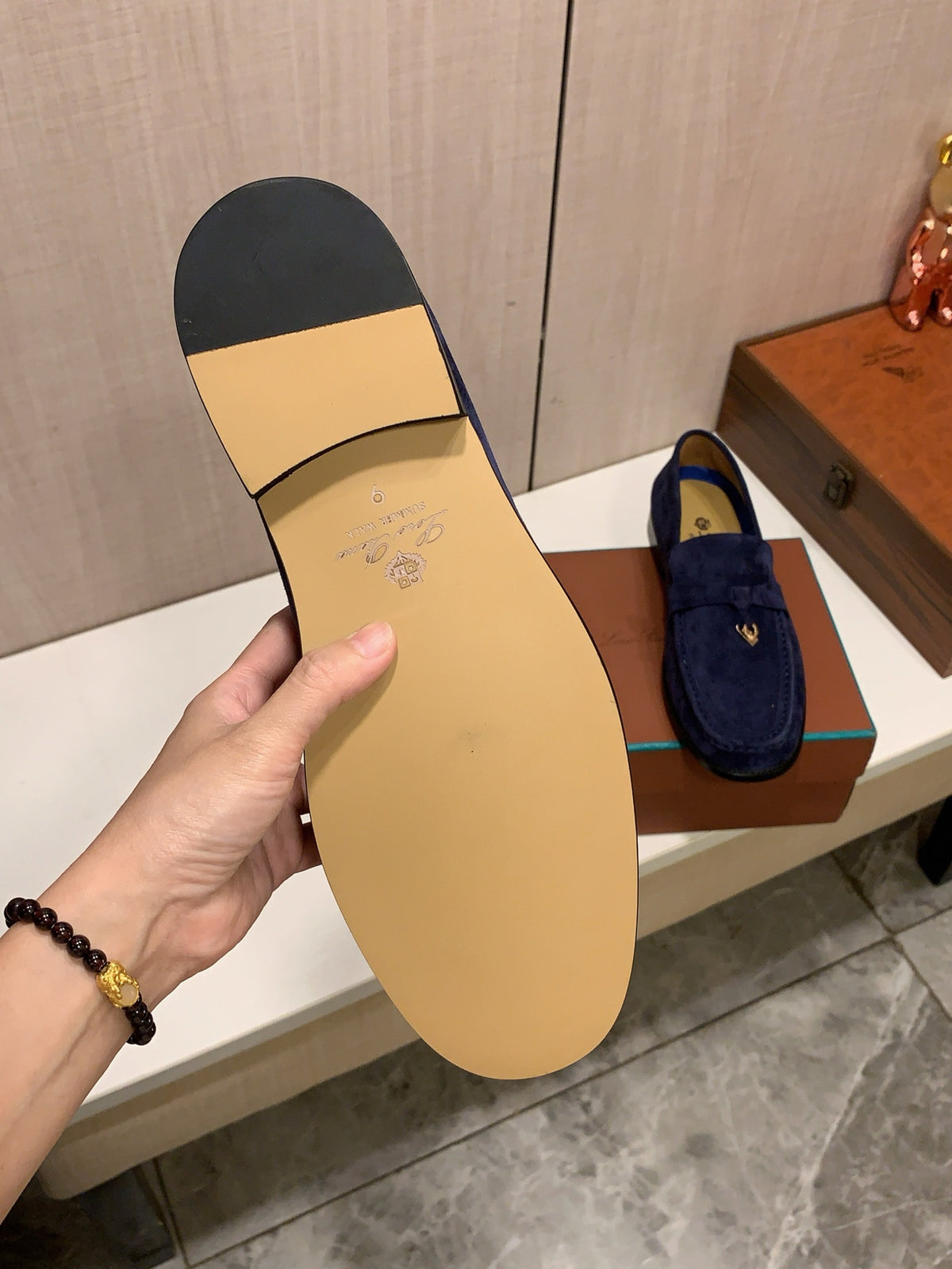 Deep Blue Suede-Look Loafers | Metallic Lock Detail & Refined Retro Style