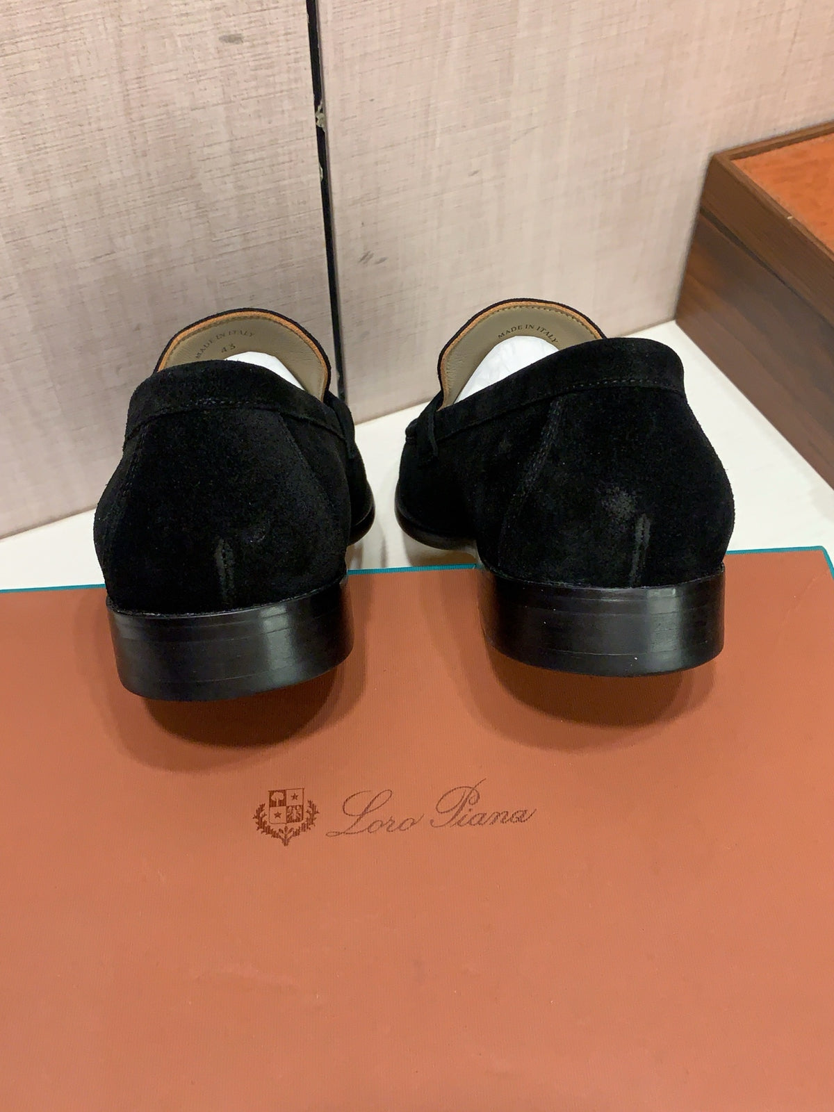 English Title: LP Black Suede-Look Loafers | Metallic Charm Detail, Smart-Casual Style