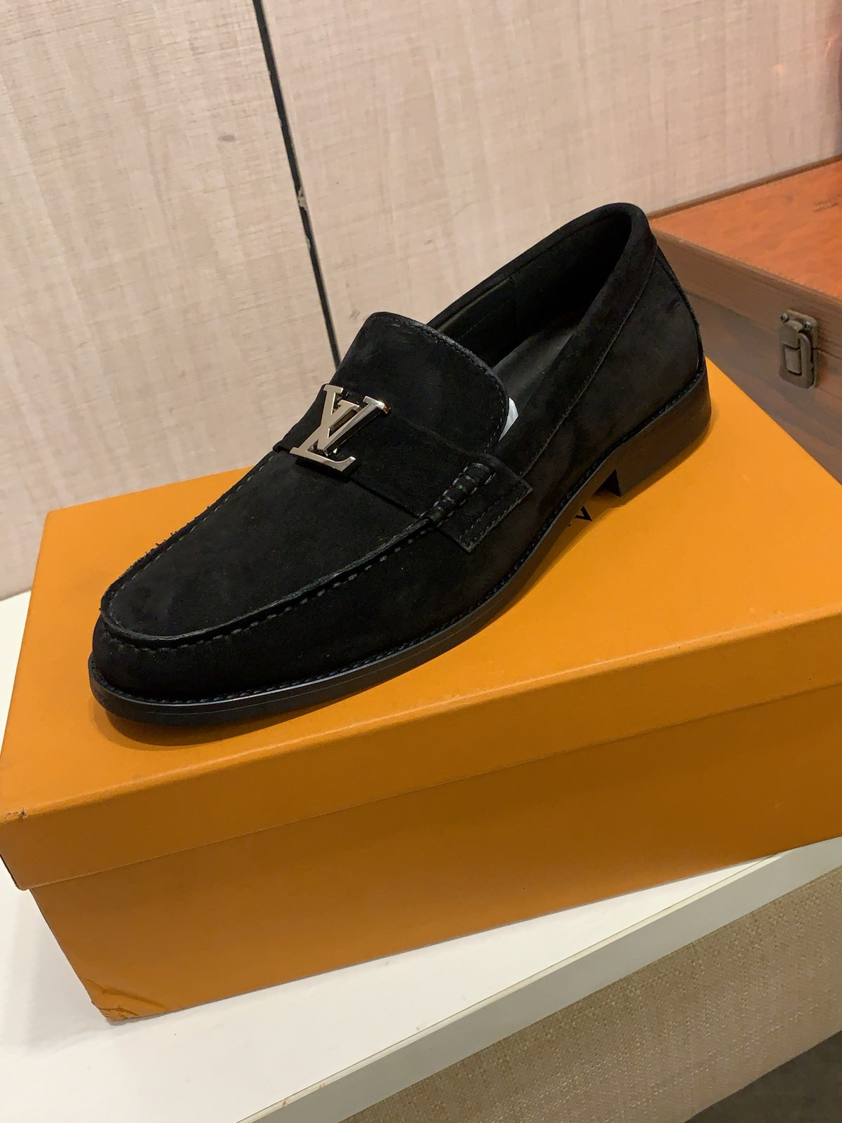 Black Suede-Look Loafers | Silver-Tone Letter Detail, Refined Everyday Style