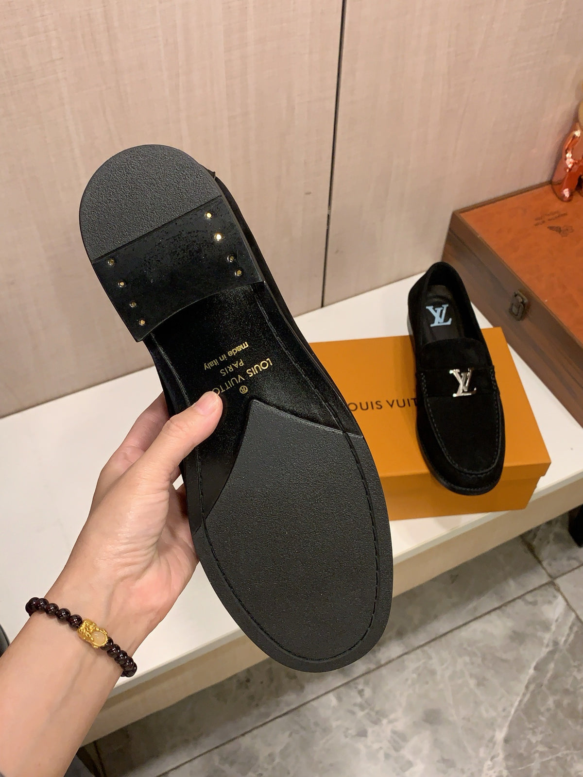 Black Suede-Look Loafers | Silver-Tone Letter Detail, Refined Everyday Style