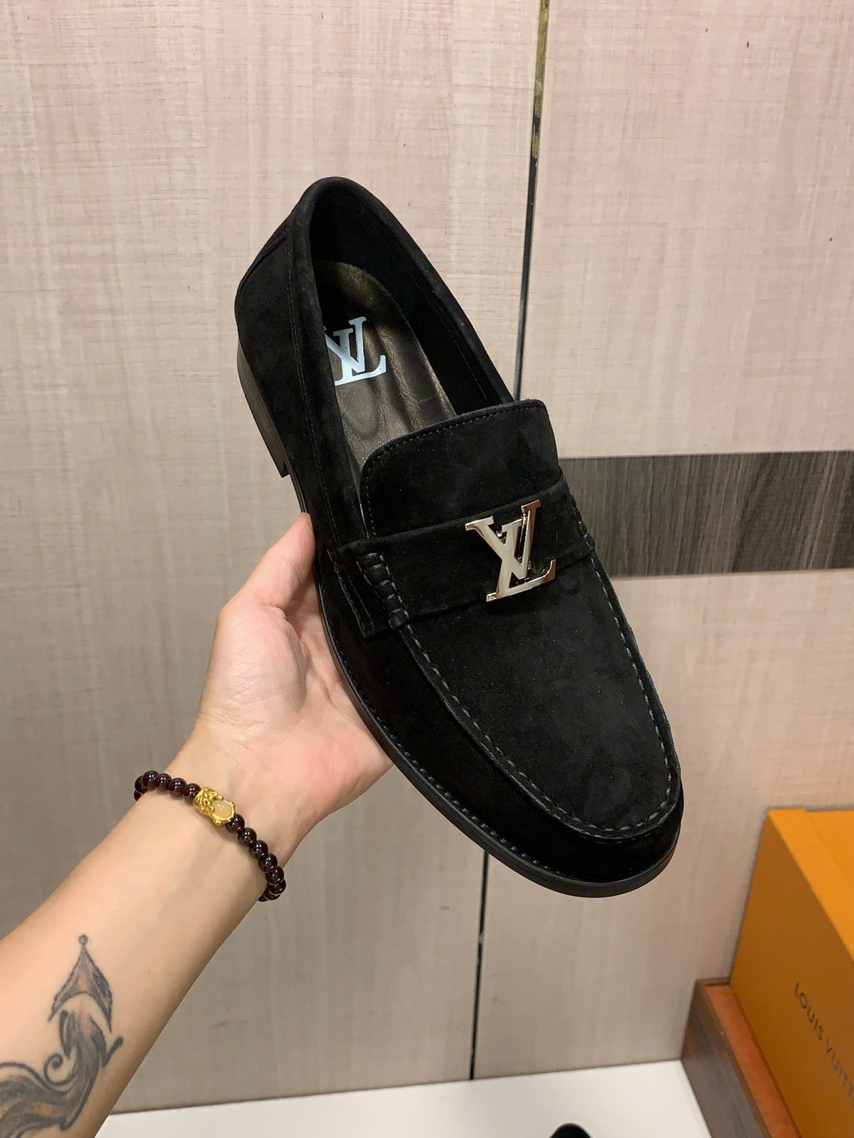 Black Suede-Look Loafers | Silver-Tone Letter Detail, Refined Everyday Style
