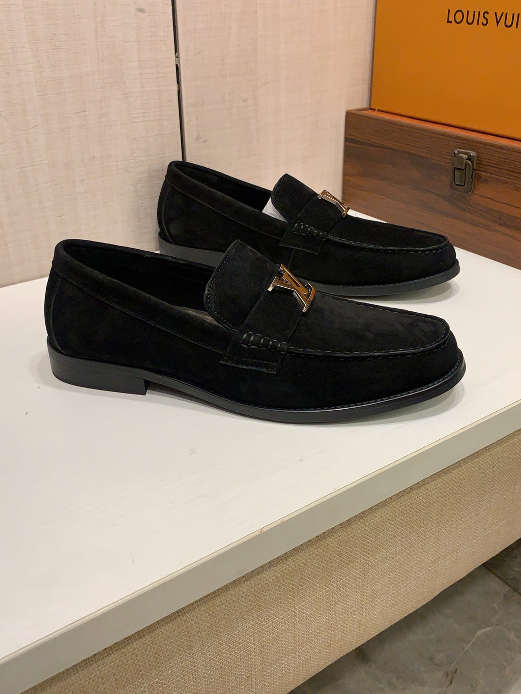 Black Suede-Look Loafers | Silver-Tone Letter Detail, Refined Everyday Style