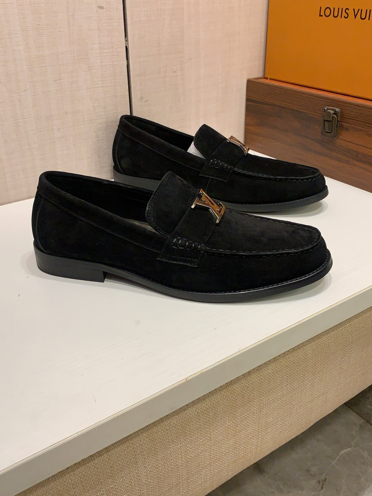 Black Suede-Look Loafers | Silver-Tone Letter Detail, Refined Everyday Style