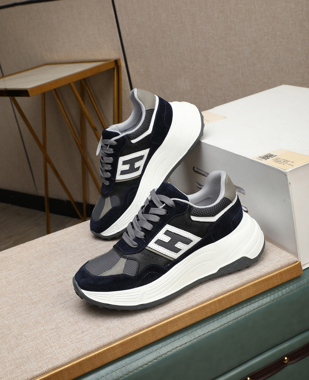 Chunky Platform Sneakers in Navy Suede, Height-Boosting Everyday Shoes, Unisex