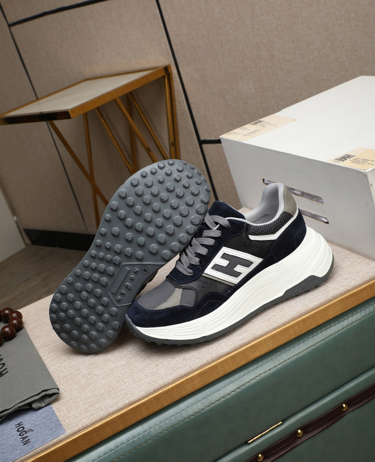 Chunky Platform Sneakers in Navy Suede, Height-Boosting Everyday Shoes, Unisex
