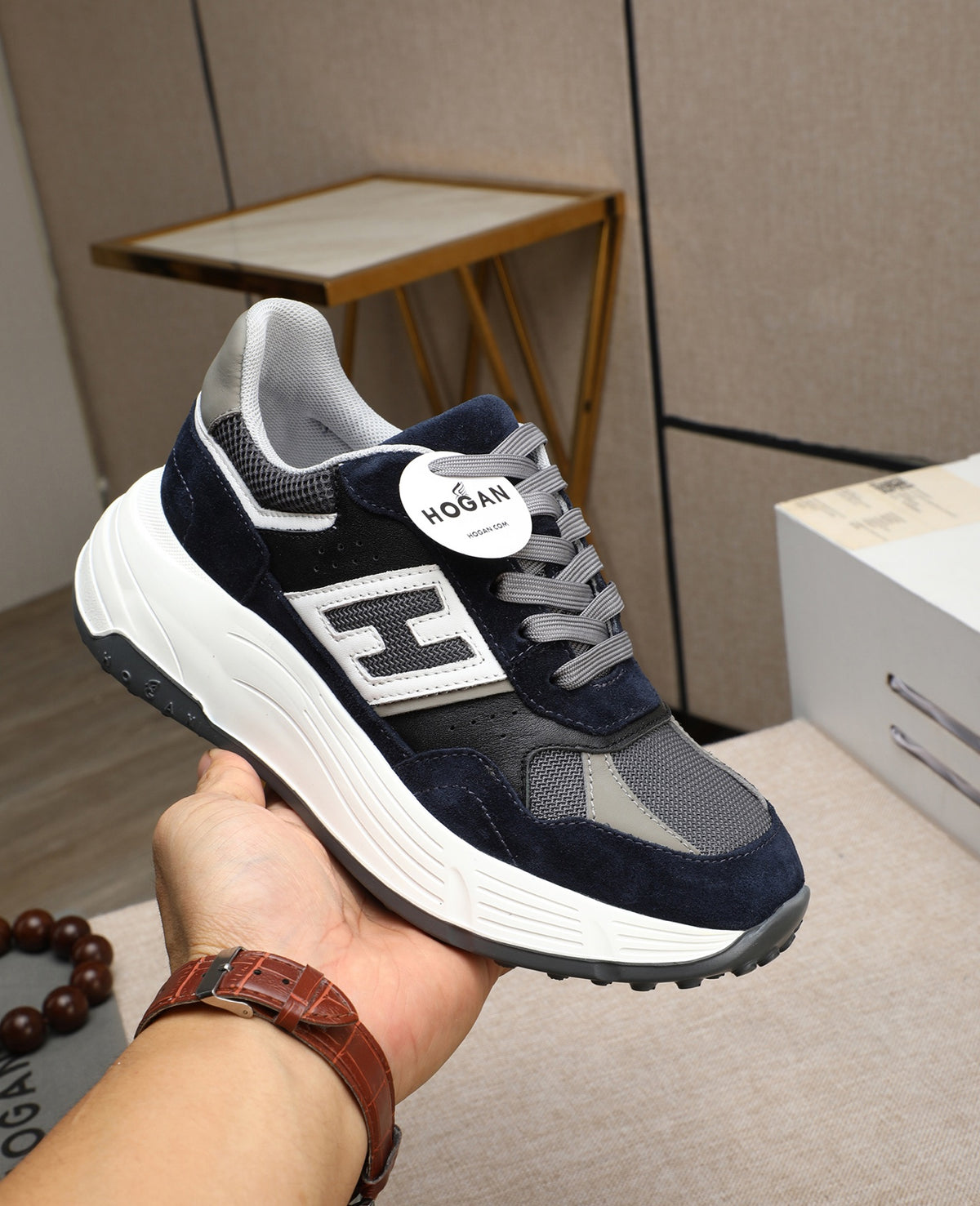 Chunky Platform Sneakers in Navy Suede, Height-Boosting Everyday Shoes, Unisex