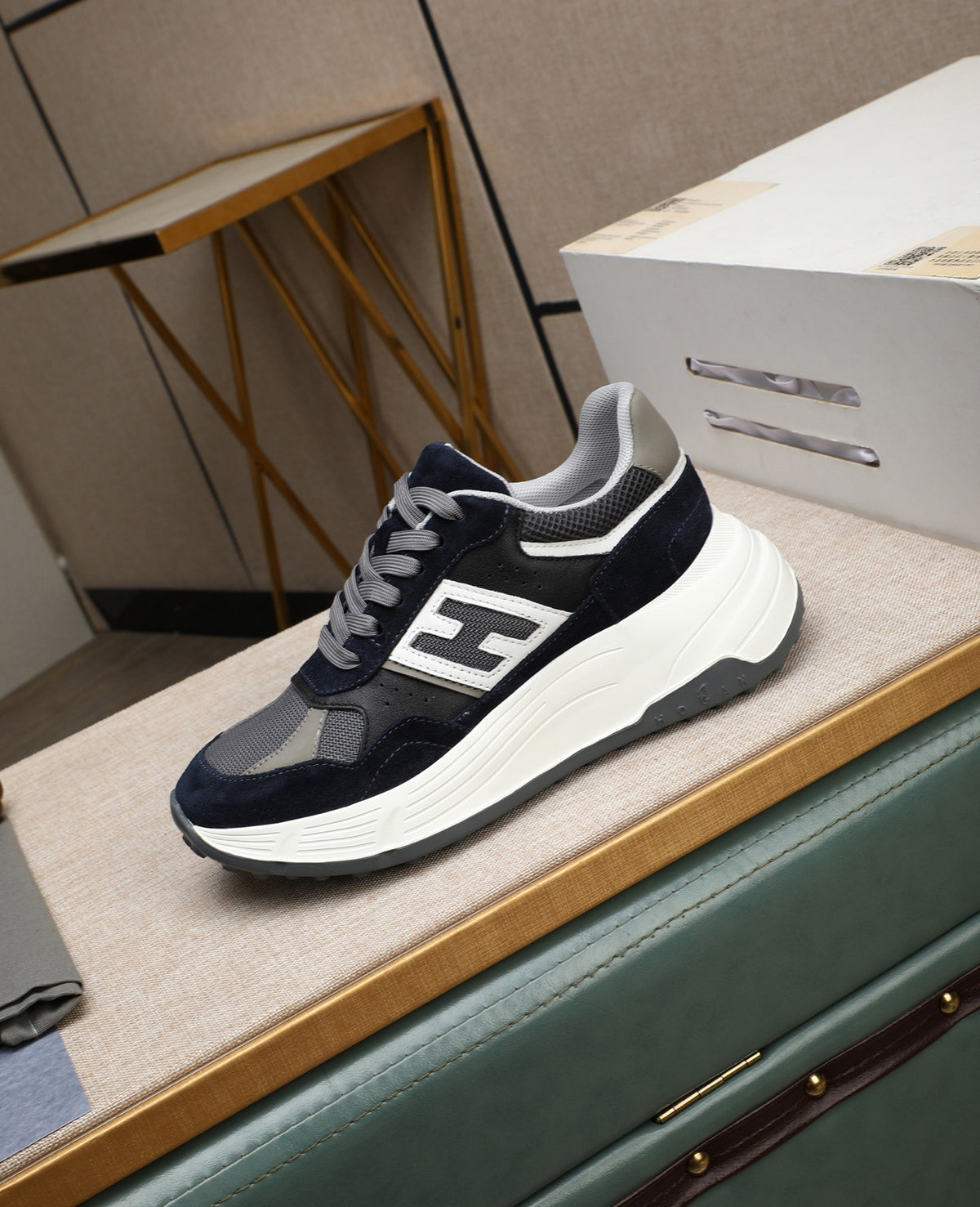 Chunky Platform Sneakers in Navy Suede, Height-Boosting Everyday Shoes, Unisex