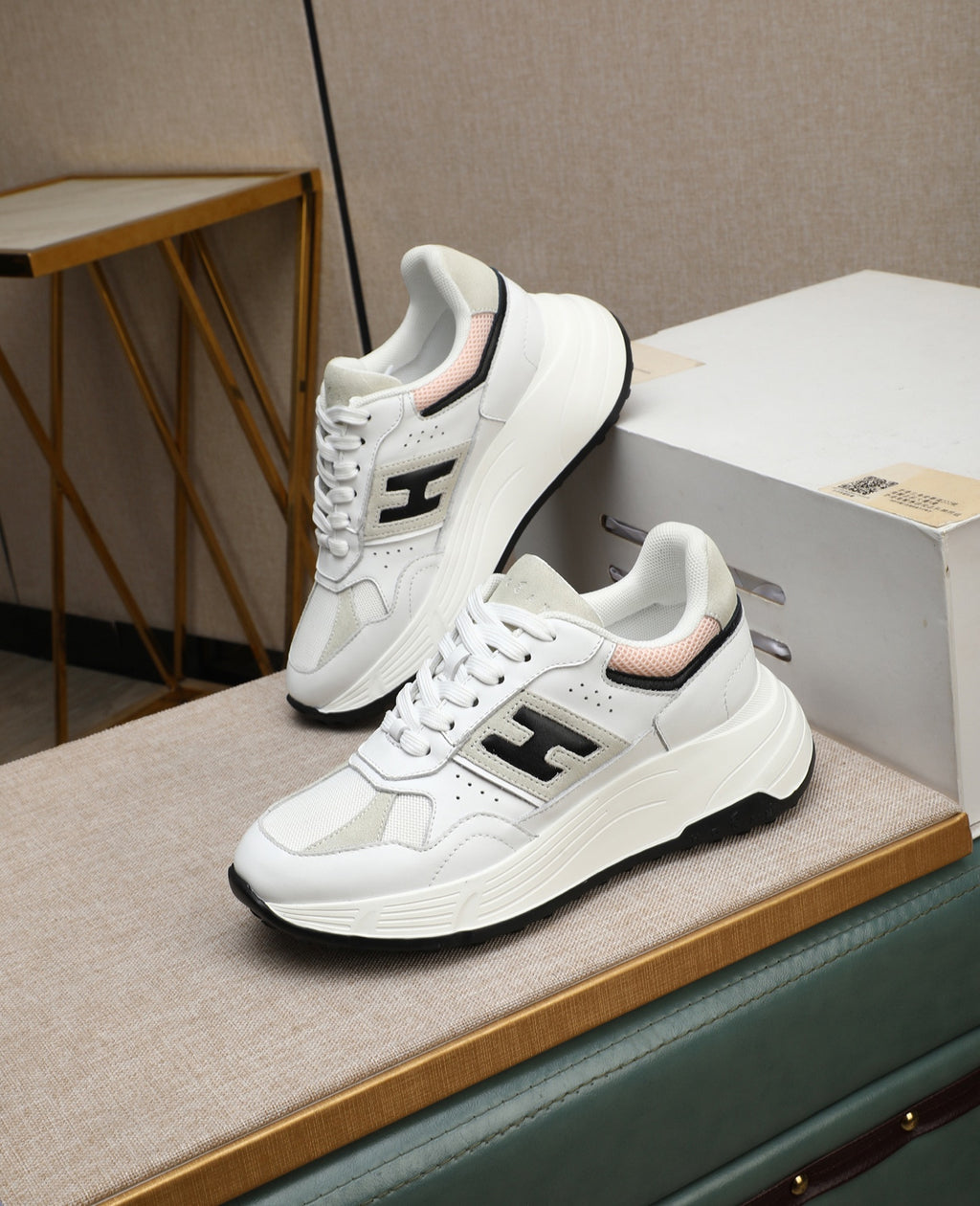 Hogan Hyperlight White Platform Sneakers with Black H Logo, Lightweight Everyday Luxury