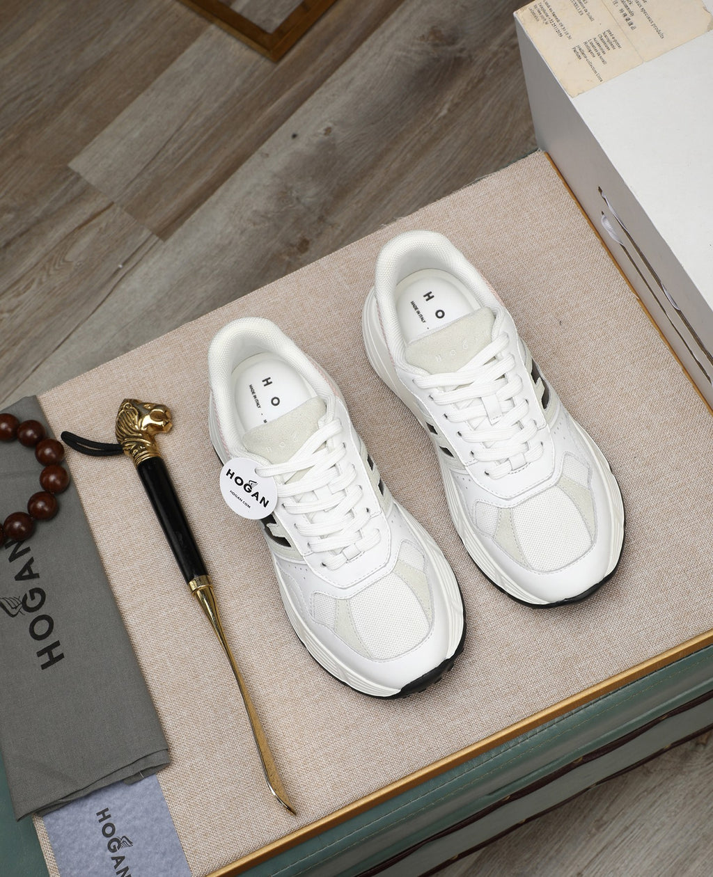 Hogan Hyperlight White Platform Sneakers with Black H Logo, Lightweight Everyday Luxury