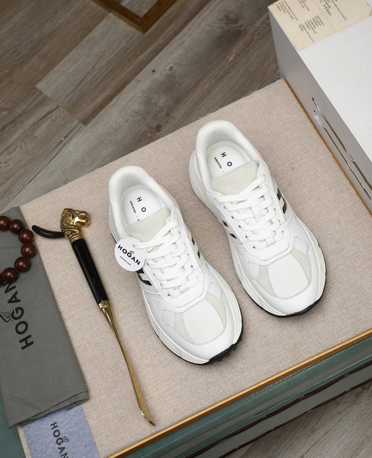 Hogan Hyperlight White Platform Sneakers with Black H Logo, Lightweight Everyday Luxury