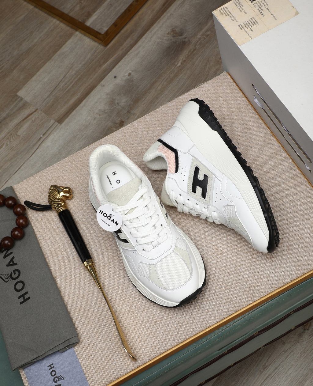 Hogan Hyperlight White Platform Sneakers with Black H Logo, Lightweight Everyday Luxury