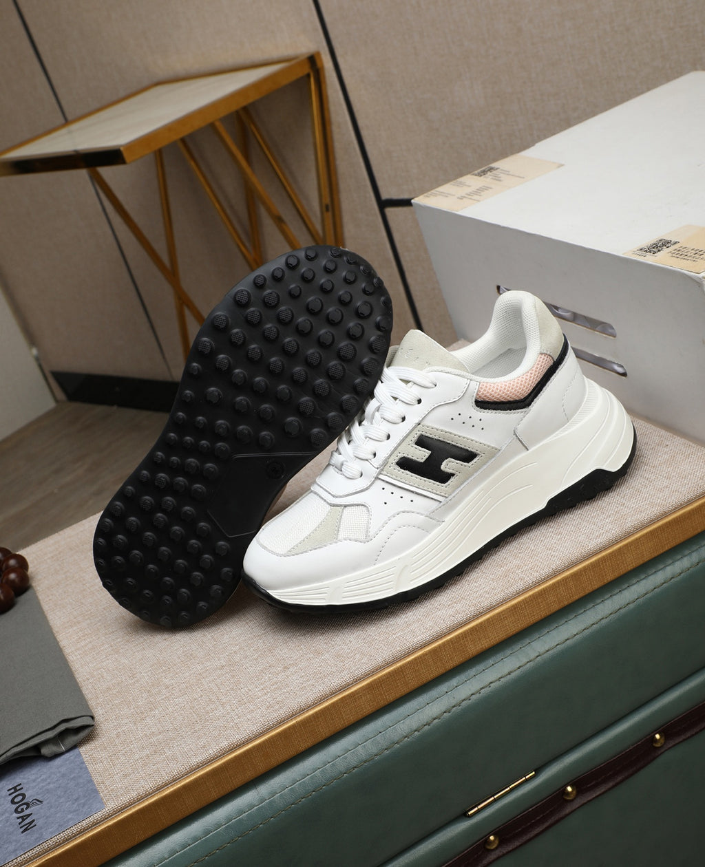 Hogan Hyperlight White Platform Sneakers with Black H Logo, Lightweight Everyday Luxury